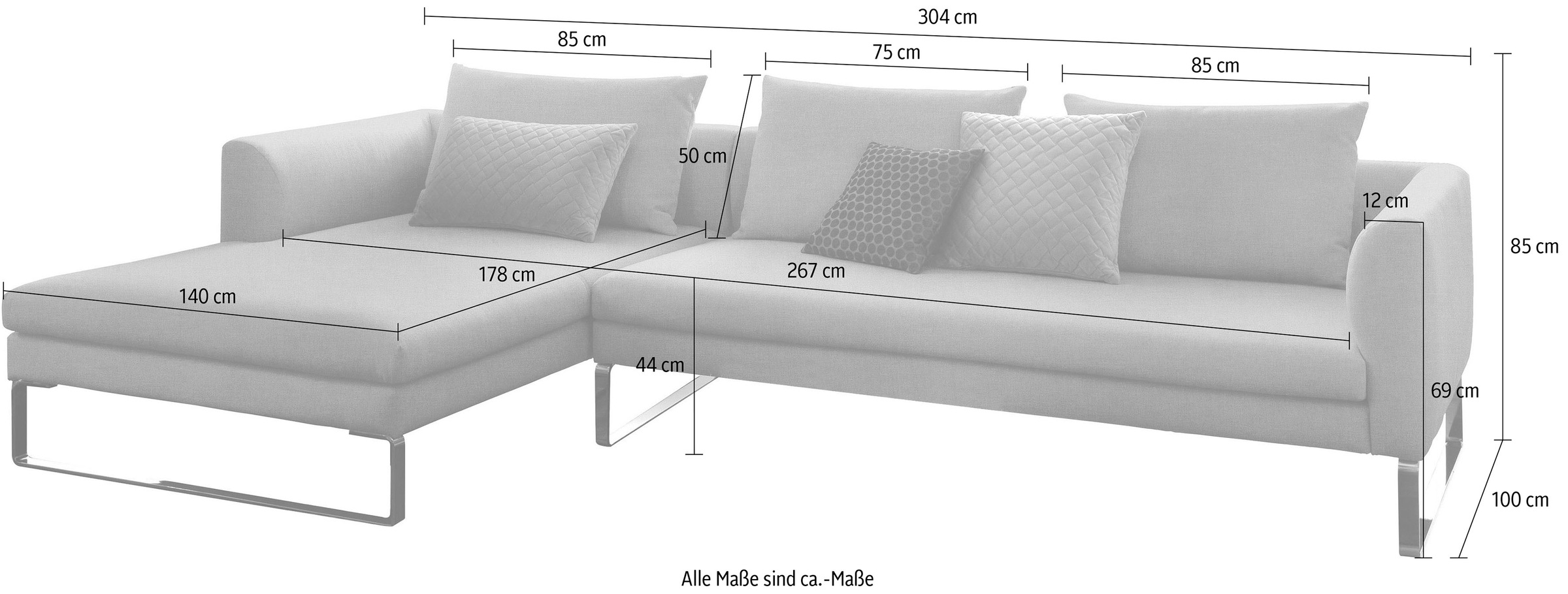 3C Candy Ecksofa »Avola modern elegantes Designsofa mit Bügelfuß, L-Form«, bequem und komfortabel