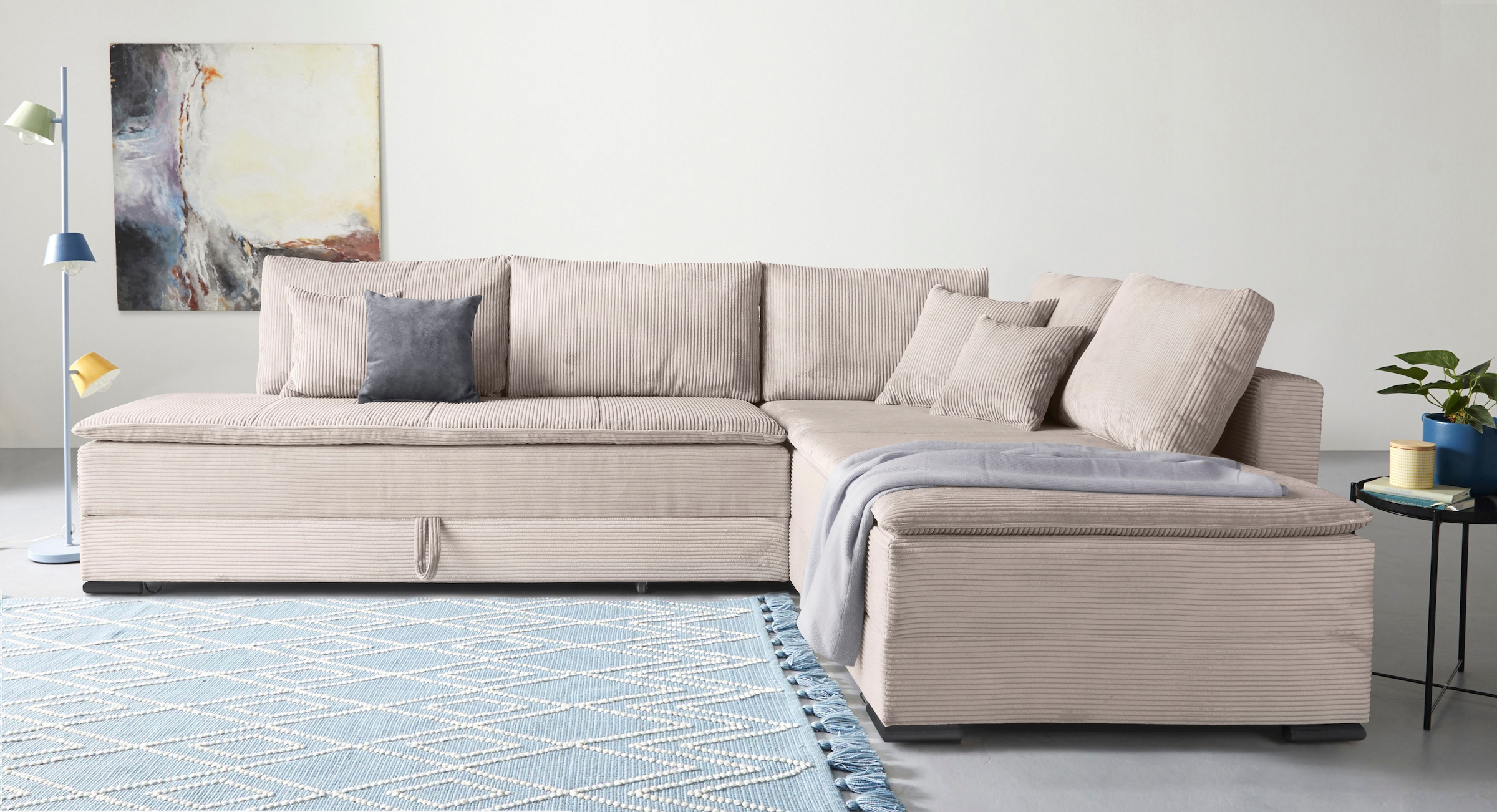 Home affaire 1100000002199 "Night & Day L-Form, B: 321 cm, mit Dauer-Schlaffunktion 180x200 cm" Schlaffunktion, Bettkasten, Topper & 3 Zierkissen, Boxspringbett Cord