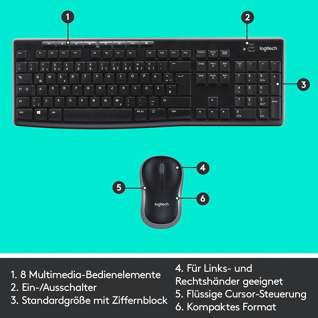 Logitech Tastatur- und Maus-Set »Wireless Combo MK270«