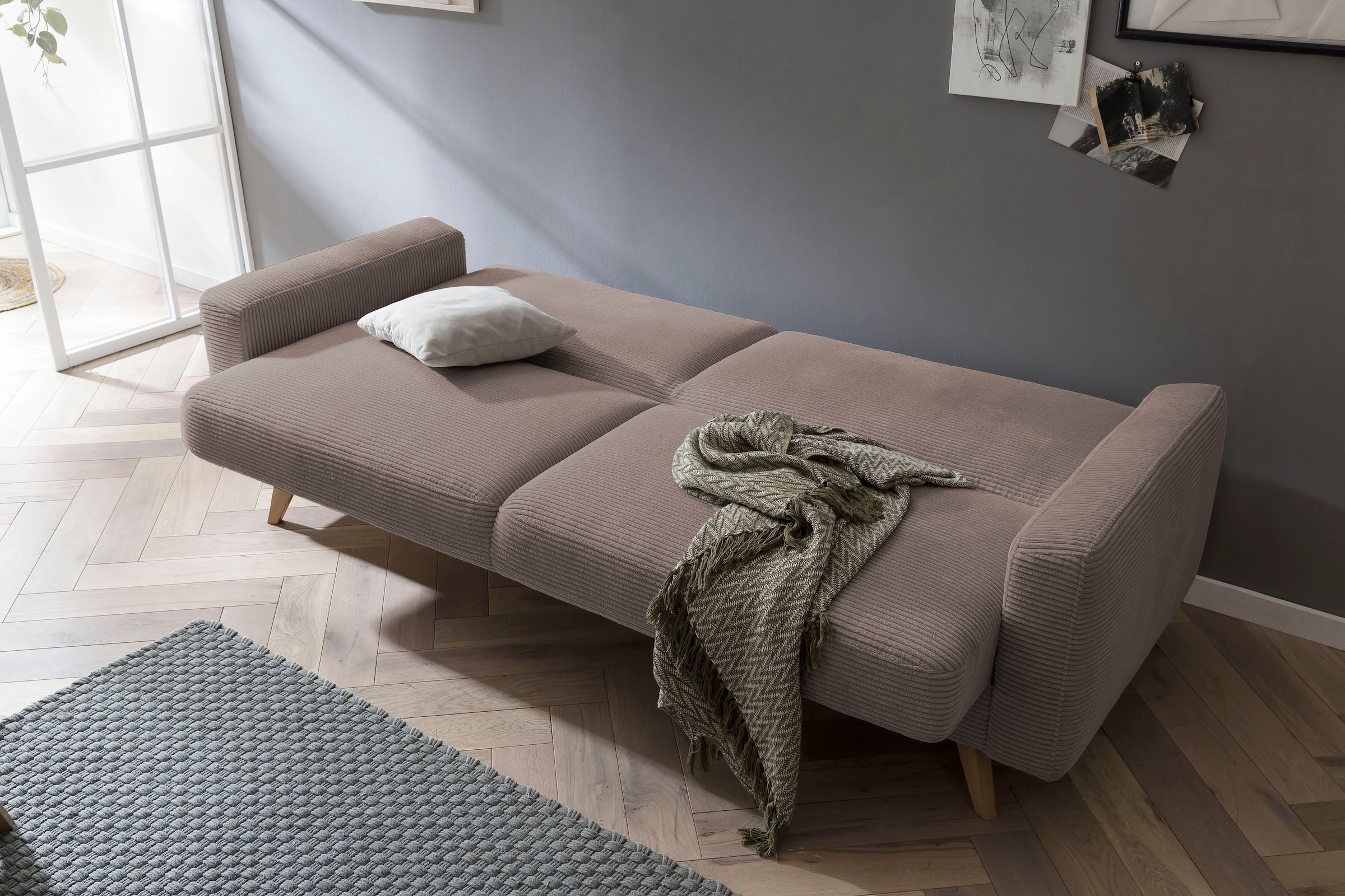 exxpo - sofa fashion 3-Sitzer »Samso, elegant und bequem, aktueller Cord Bezug, Kippcouch«, hochwertige Verarbeitung, Schlafsofa inkl. Bettfunktion und Bettkasten