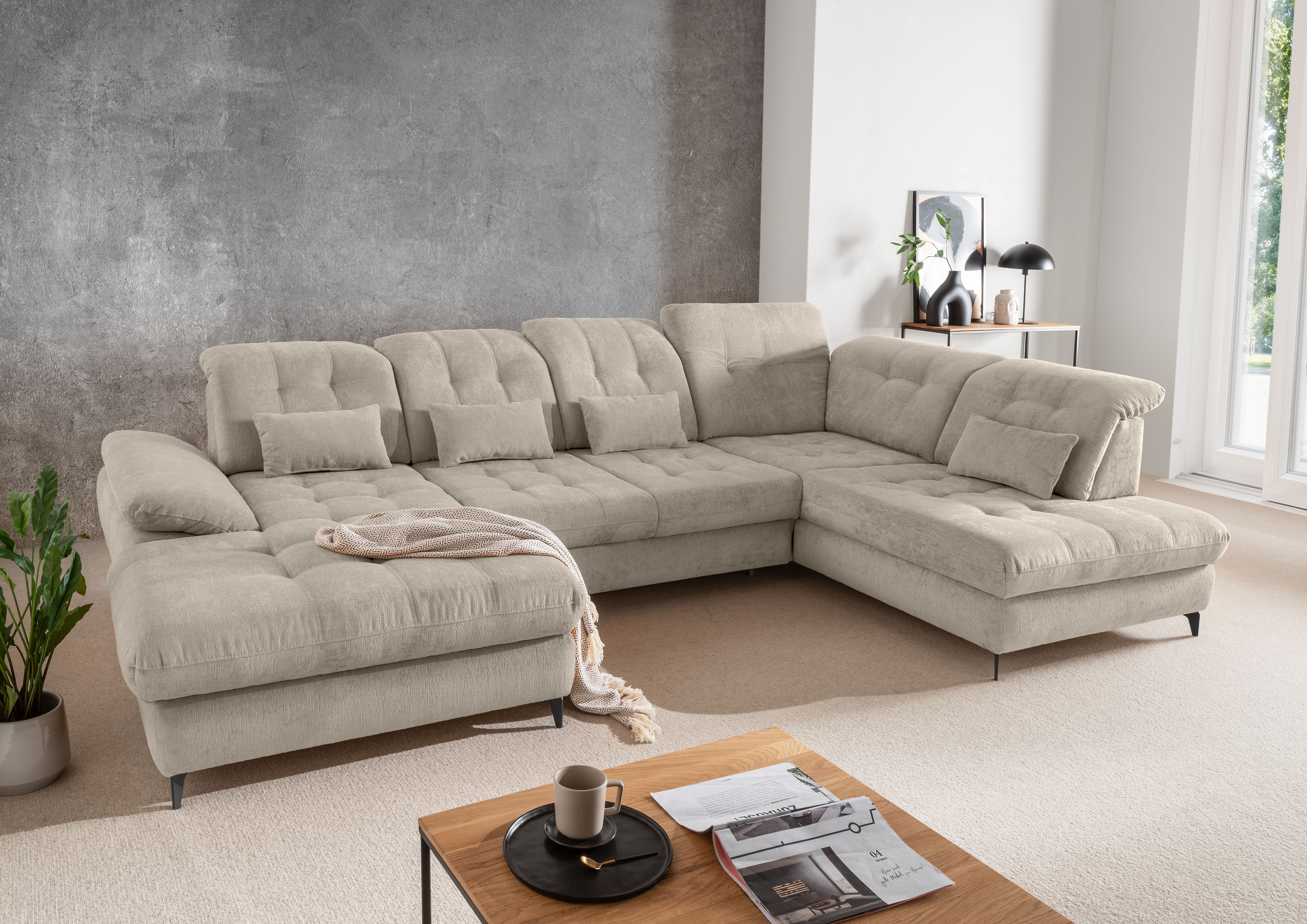 Home affaire Ecksofa "Delphino, Multifunktionen, 358 x 216 cm, modern & bequem" Microfaser, L-Form, Bettfunktion, Nierenkissen, Verstellungen