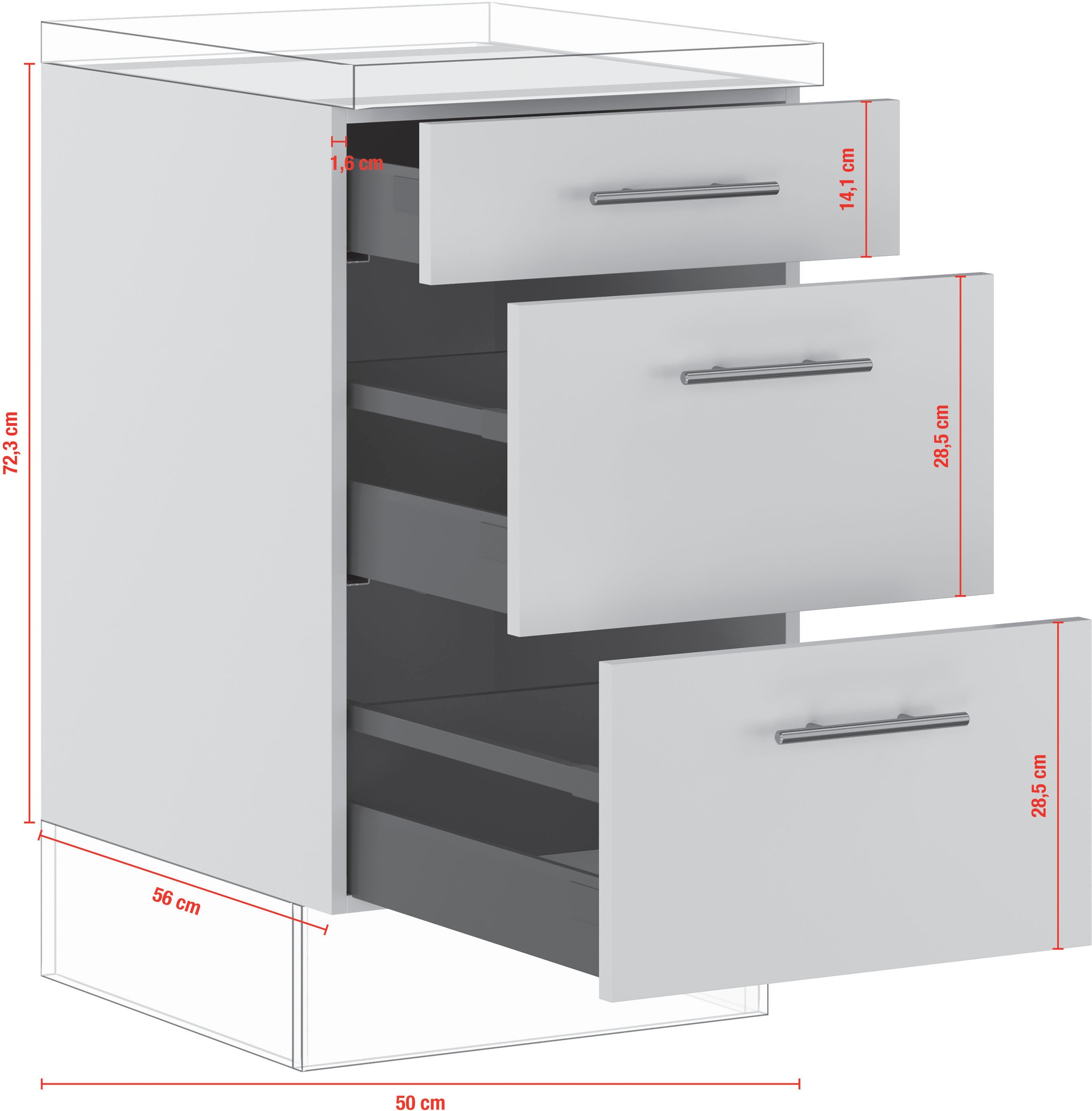 IMPULS KÜCHEN Auszugsunterschrank »"Prag und Valencia", Breite/Höhe: 50/72,3 cm«, vormontiert, mit Soft-Close