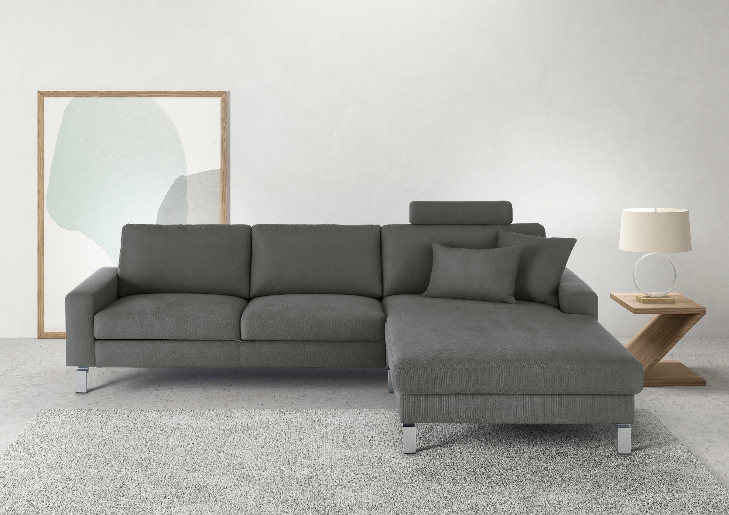 3C Candy "Lecce, wahlweise PUR-Schaumstoff oder Tonnentaschenfederkern" Bett im 2,5-Sitzer, teilmotorische Schlaffunktion im Longchair, L-Form