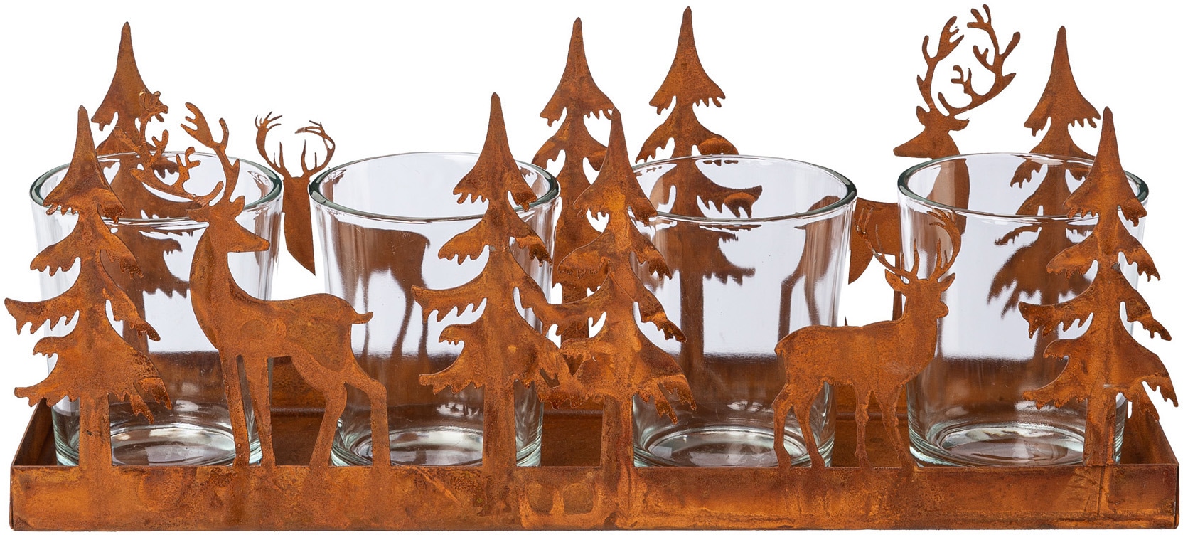 Creativ deco Teelichthalter »Weihnachtsdeko«, (1 St.), Oberfläche in Rost- Optik, Maße Gläser: Ø 5,5 cm, Höhe 6,5 cm kaufen | BAUR