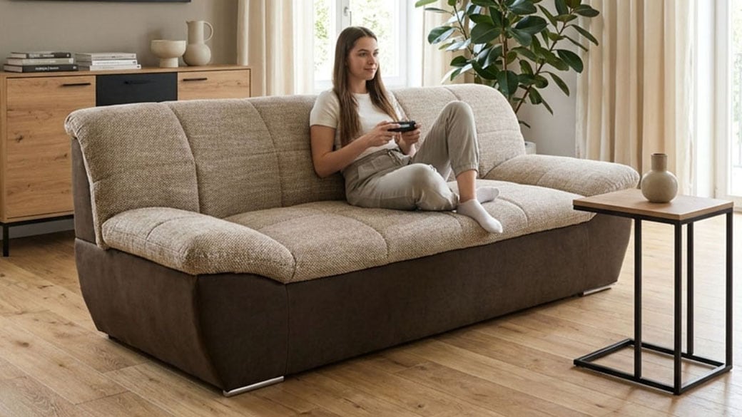 OTTO home 2-Sitzer "Salltum 211 cm breit, formschön, komfortabel" mit Ziernähen in Rücken und im Sitz, pflegeleichter Bezug