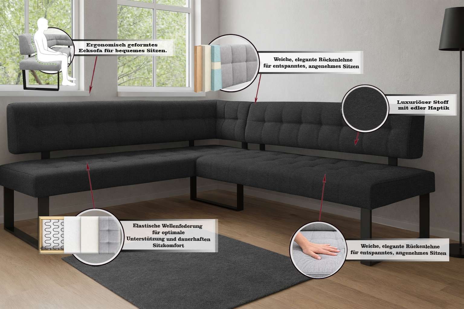 Home Affaire Mia Corner Bench Dark Gray 3