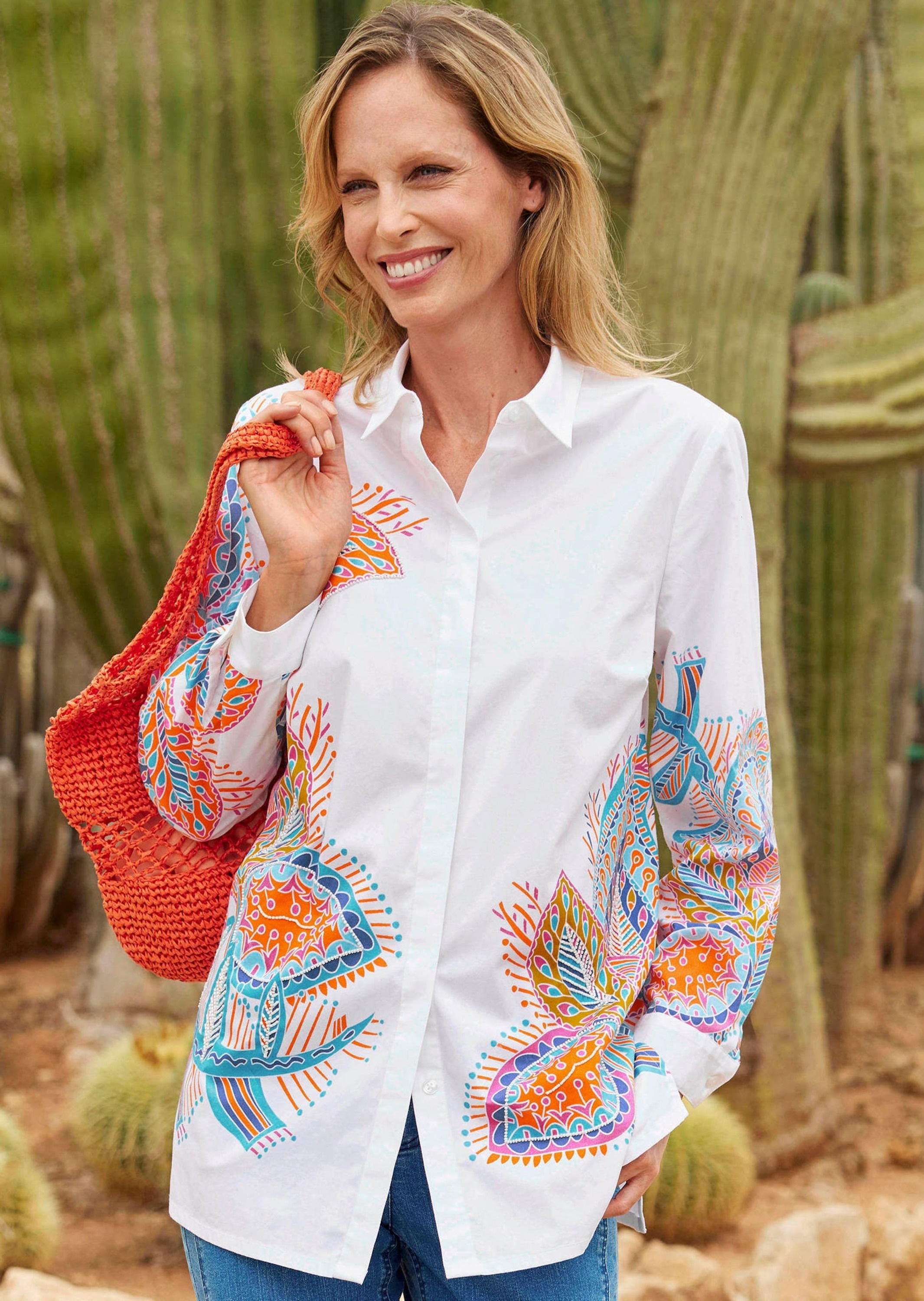 Thumbnail - GOLDNER Kurzarmbluse "Elegante Langarmbluse mit Print" Perlenstickerei