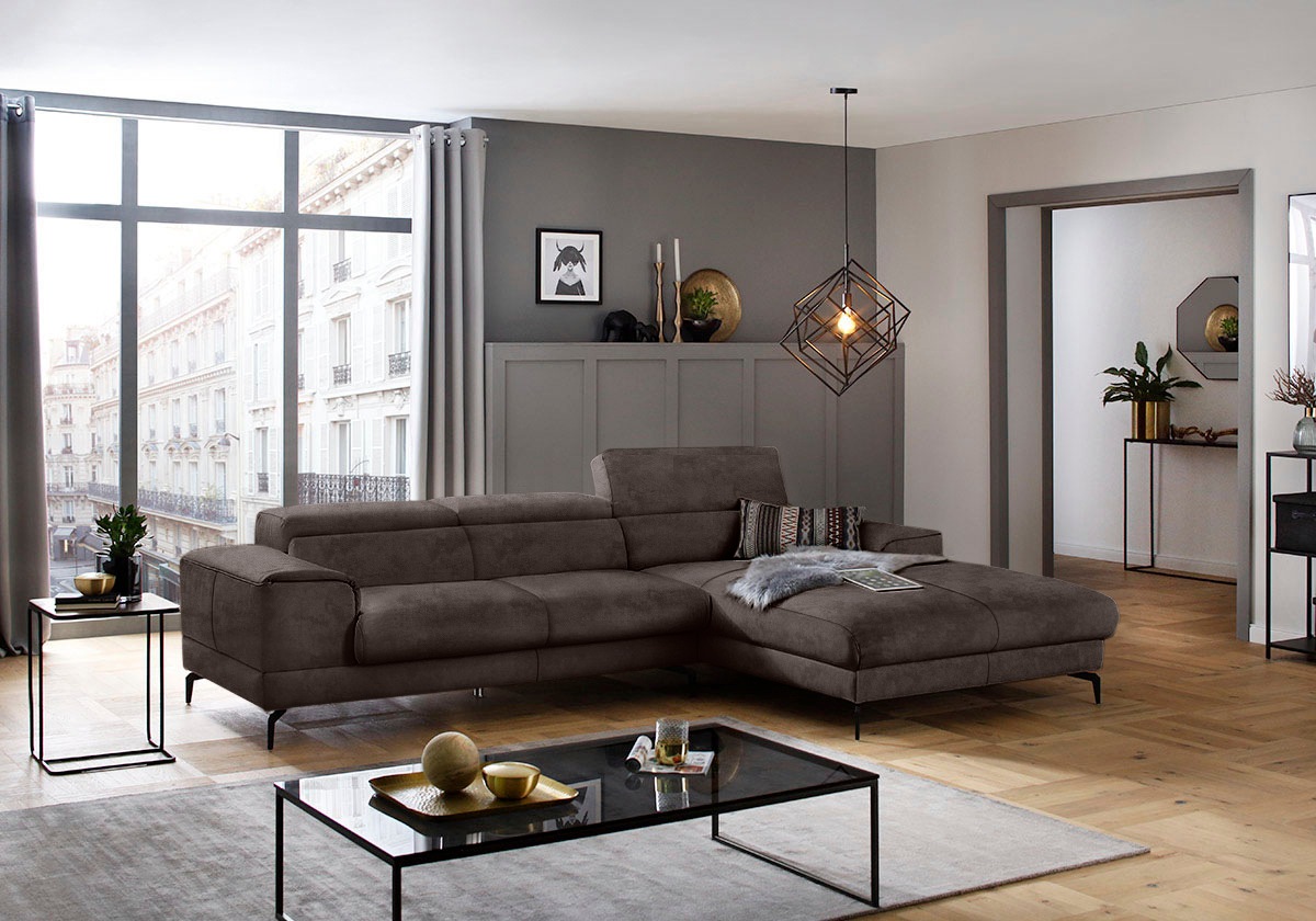 W.SCHILLIG Ecksofa »piedroo, Designsofa mit tollem Sitzkomfort, L-Form«, Kopfteilverstellung, wahlweise mit Sitztiefenverstellung, Breite 303cm