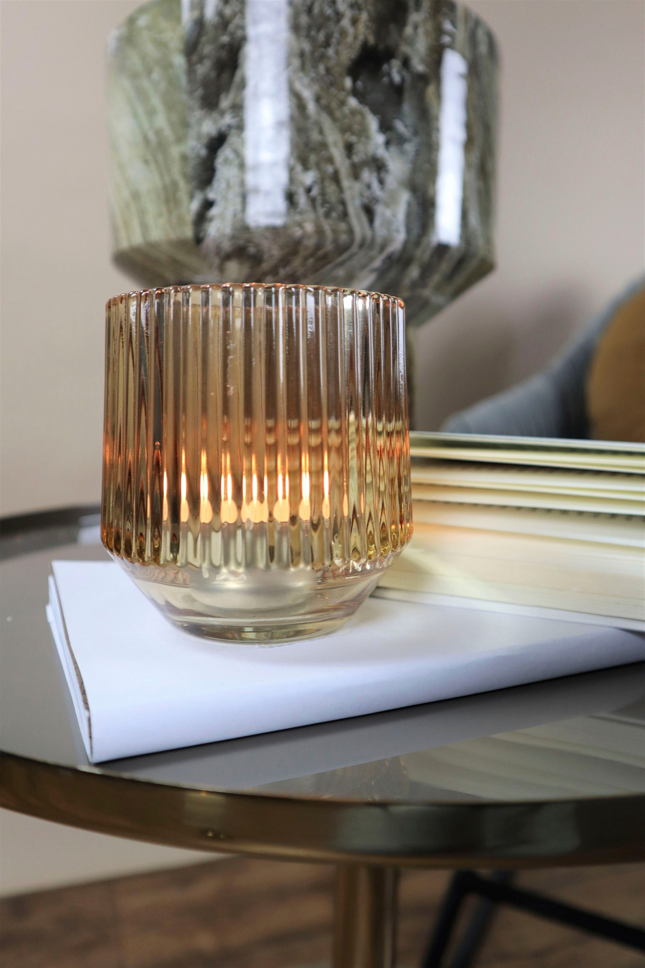 AM Design Windlicht »mit Rillen«, (Set, 4 St.), Teelichthalter aus Glas, Ø ca. 9,5 cm