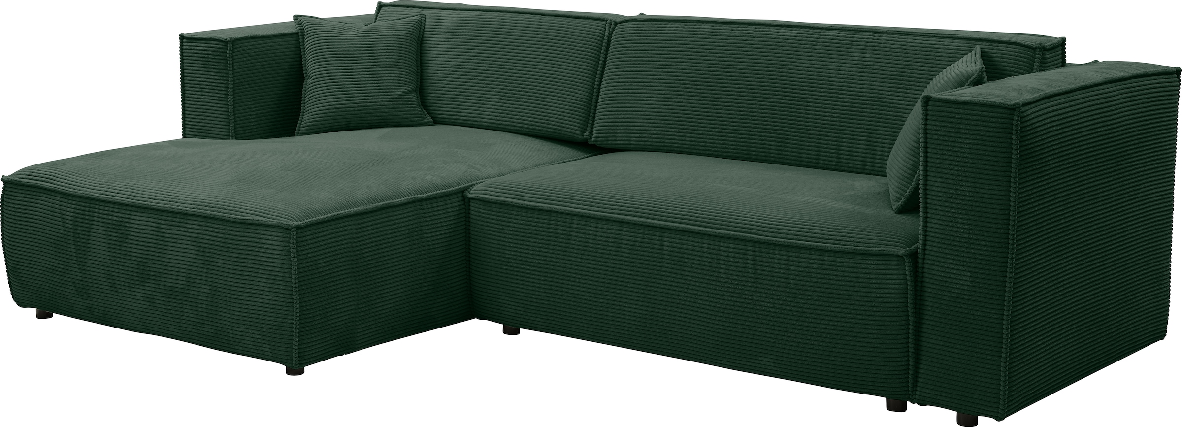 WERK2 Ecksofa »Atlanta-New, modernes Design, Stellmaße 280x147cm, L-Form, Kedernaht«, hoher Komfort, Schlaffunktion & Bettkasten, Cord, Moosgrün