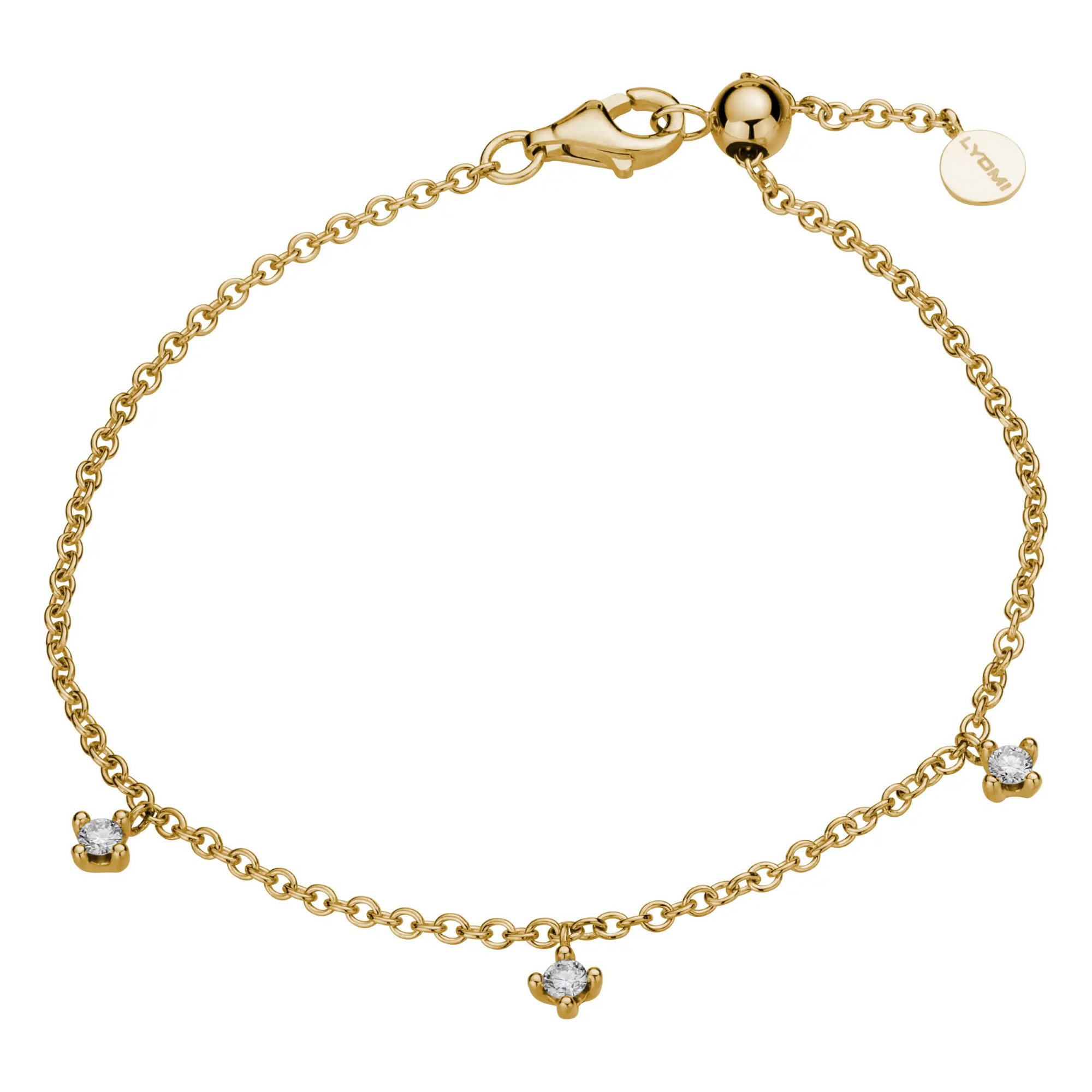 LYOMI Damen Armband "585/- Gelbgold 3 synth. Diam. 0,16ct.", 15,5cm, Gold, gold, Gold, Armbänder