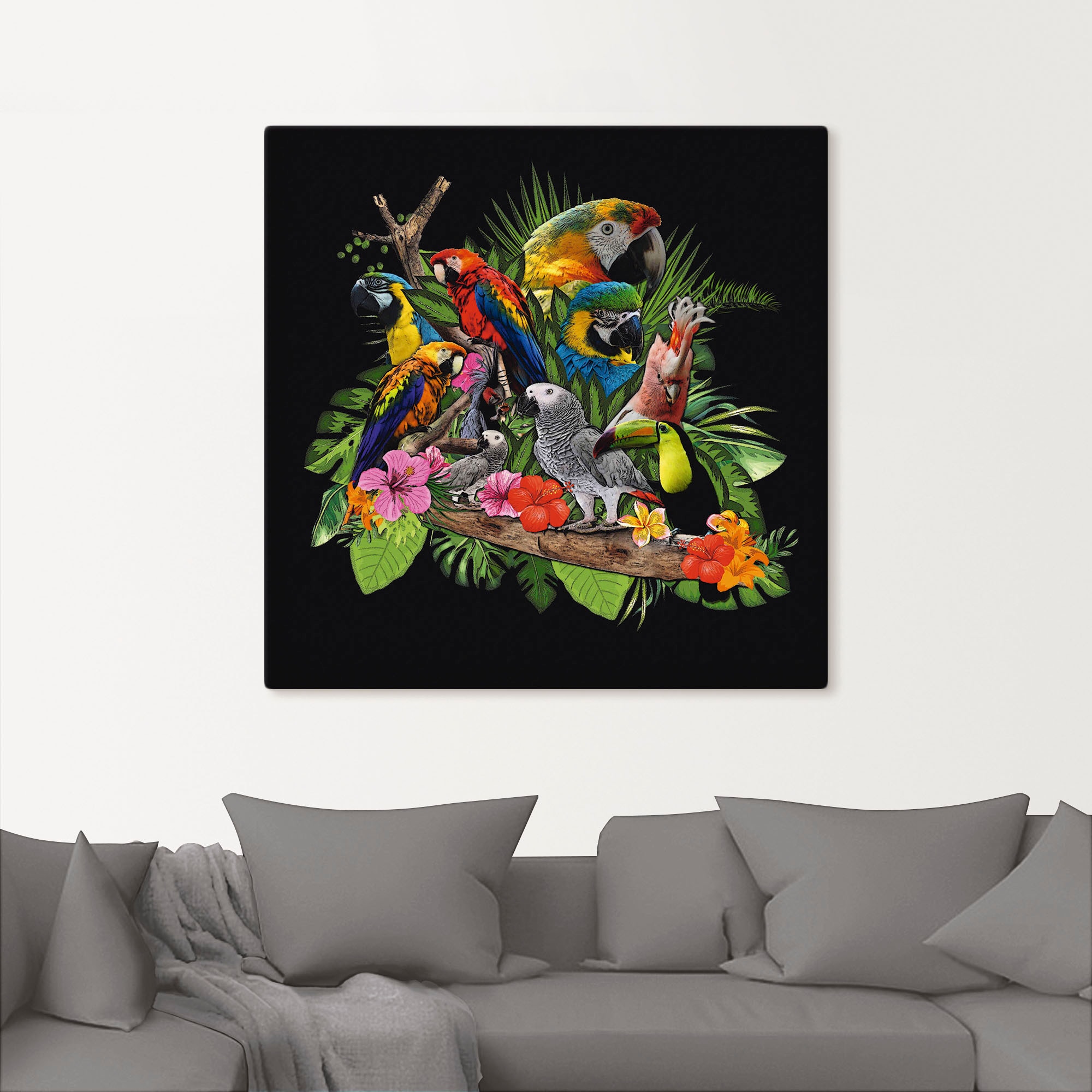 Artland Wandbild »Papageien Graupapagei Kakadu Dschungel« Vögel 1 Stk. tlg. als Alubild, Outdoorbild, Leinwandbild, Poster, Wandaufkleber