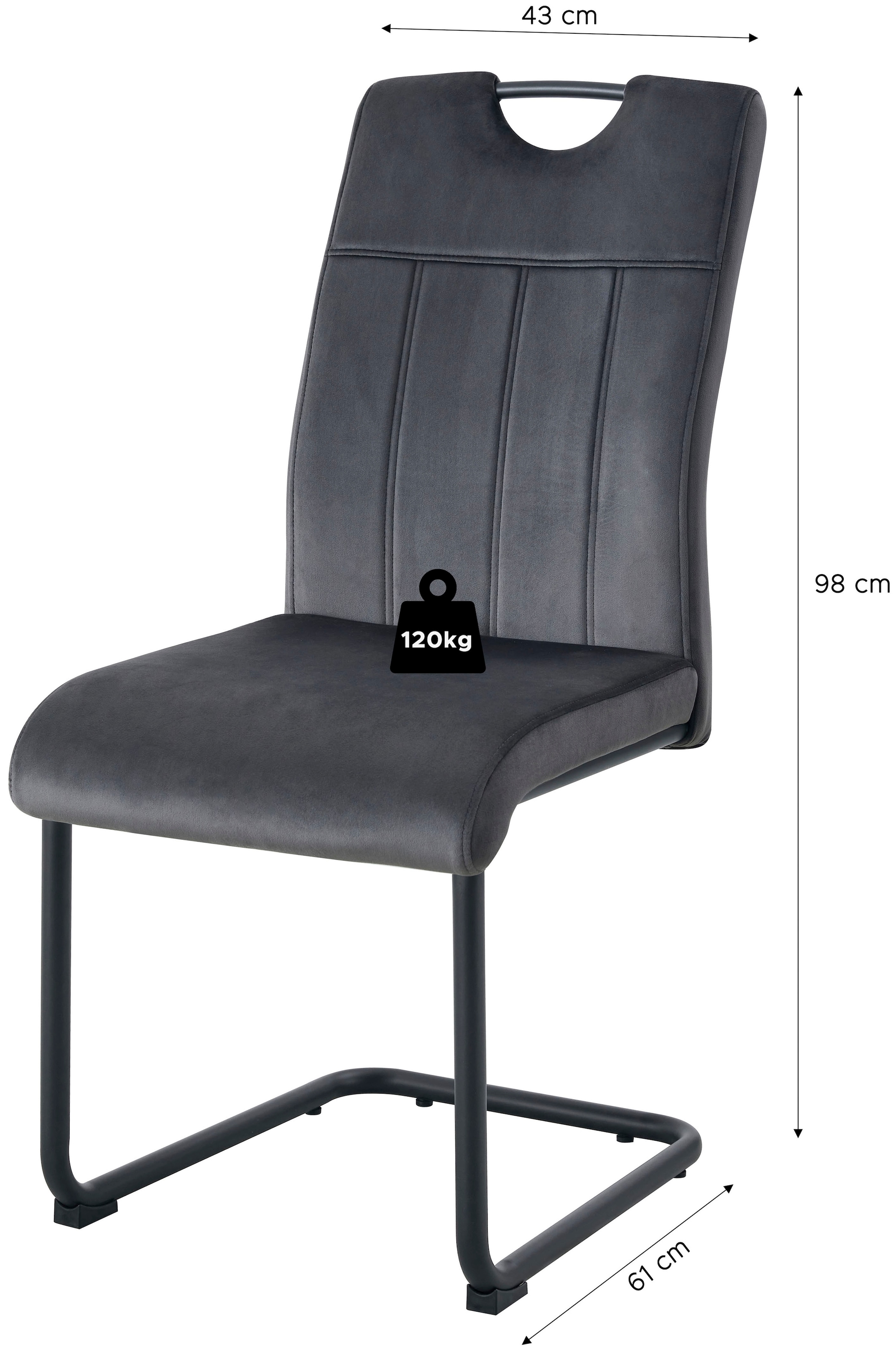 Home affaire Esszimmerstuhl »BRANDON, 2er Set, mit Metallgestell in matt schwarz« (Set) 2 Stk.in verschiedenen Farben, Belsatbarkeit pro Stuhl 120 kg, 360° drehbar