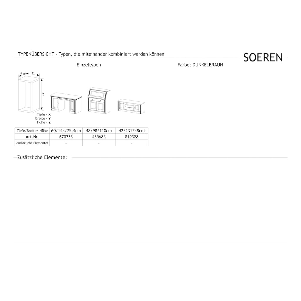 Home affaire Schreibtisch »Soeren«, aus massiver Kiefer, mit Tastaturauszug