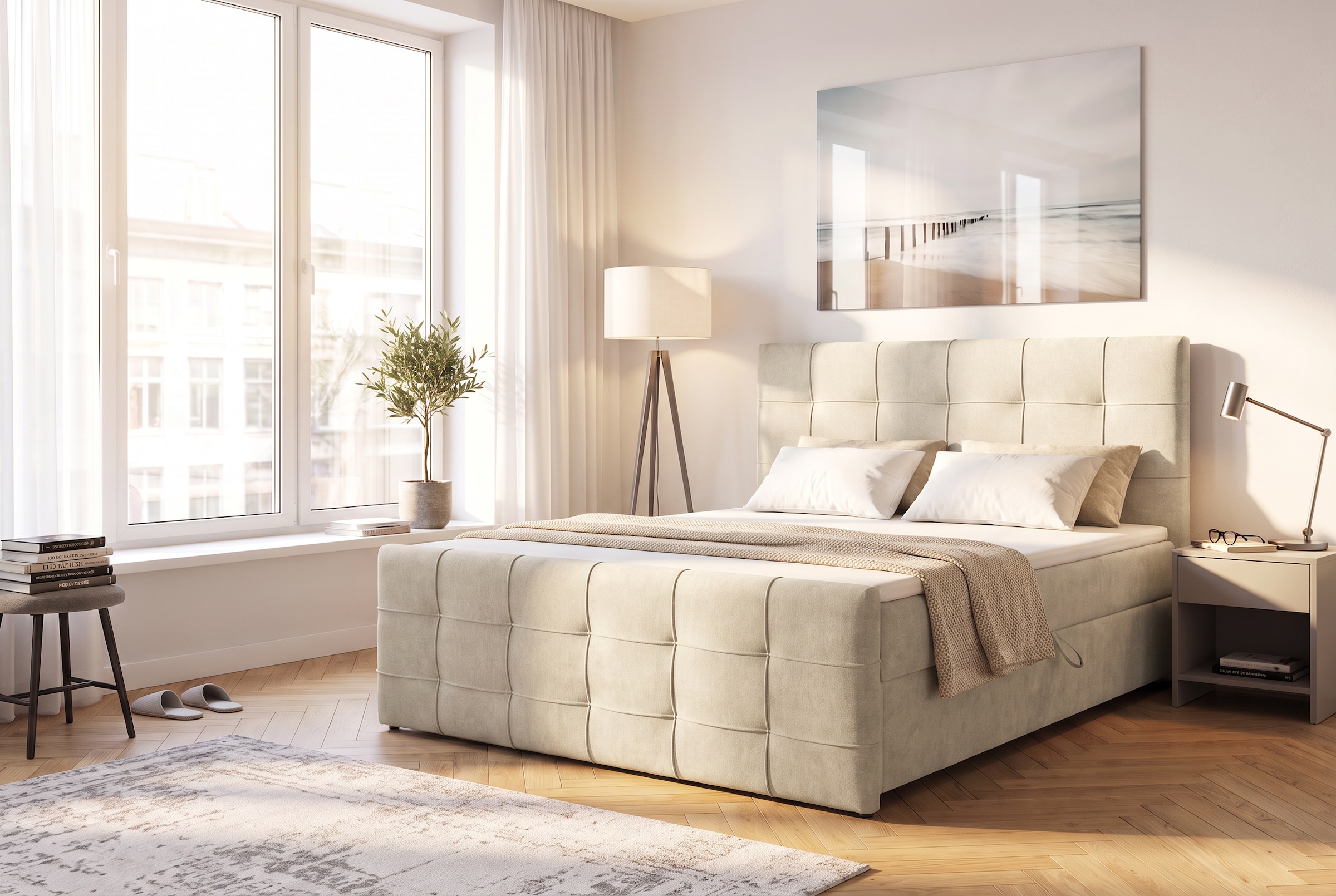 OTTO home Boxbett "LILIENNE, Polsterbett mit Bettkasten und Taschenfederkernmatratze H3" mit Kaltschaumtopper, Chenille-Bezug, 160x200 & 180x200 cm