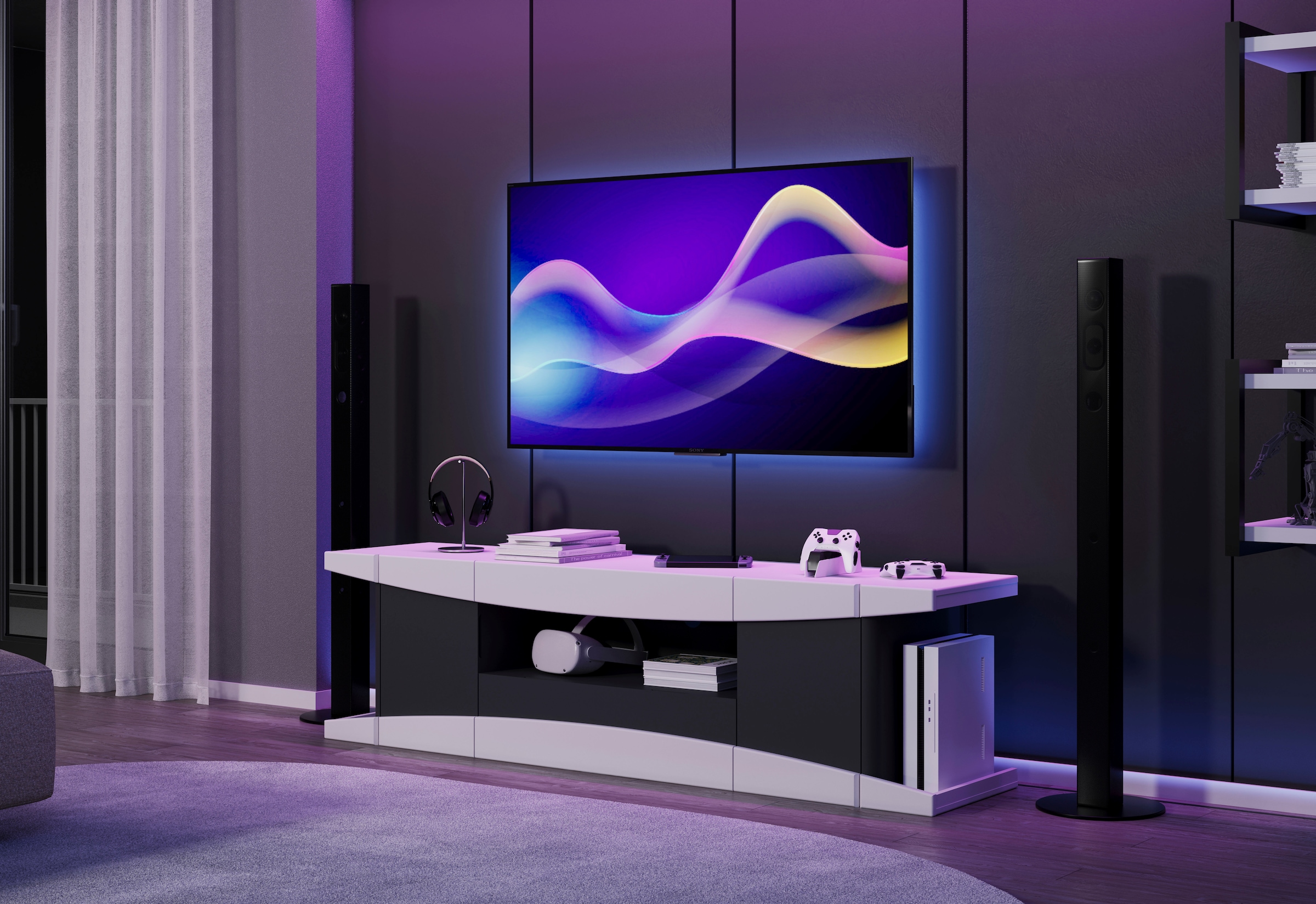 INOSIGN Lowboard »NextLevel speziell geeignet für Spielekonsolen« Gaming-Lowboard wahlweise mit Beleuchtung - (B/T/H) 180/42/52 cm