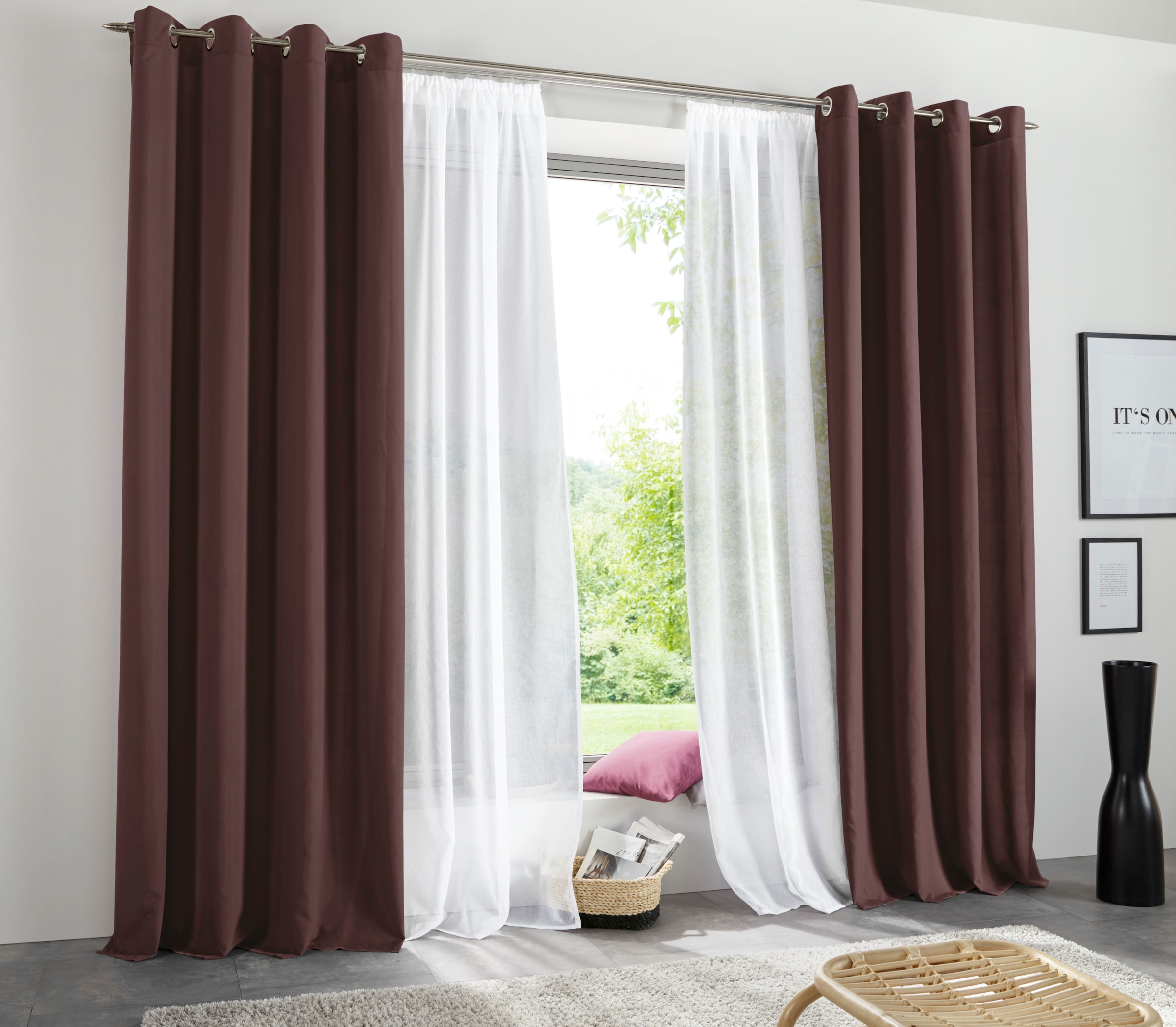 my home Vorhang »Raja«, (2 BAUR einfarbig, St.), Mikrofaser-Qualität glatt, pflegeleichte | 2er-Set