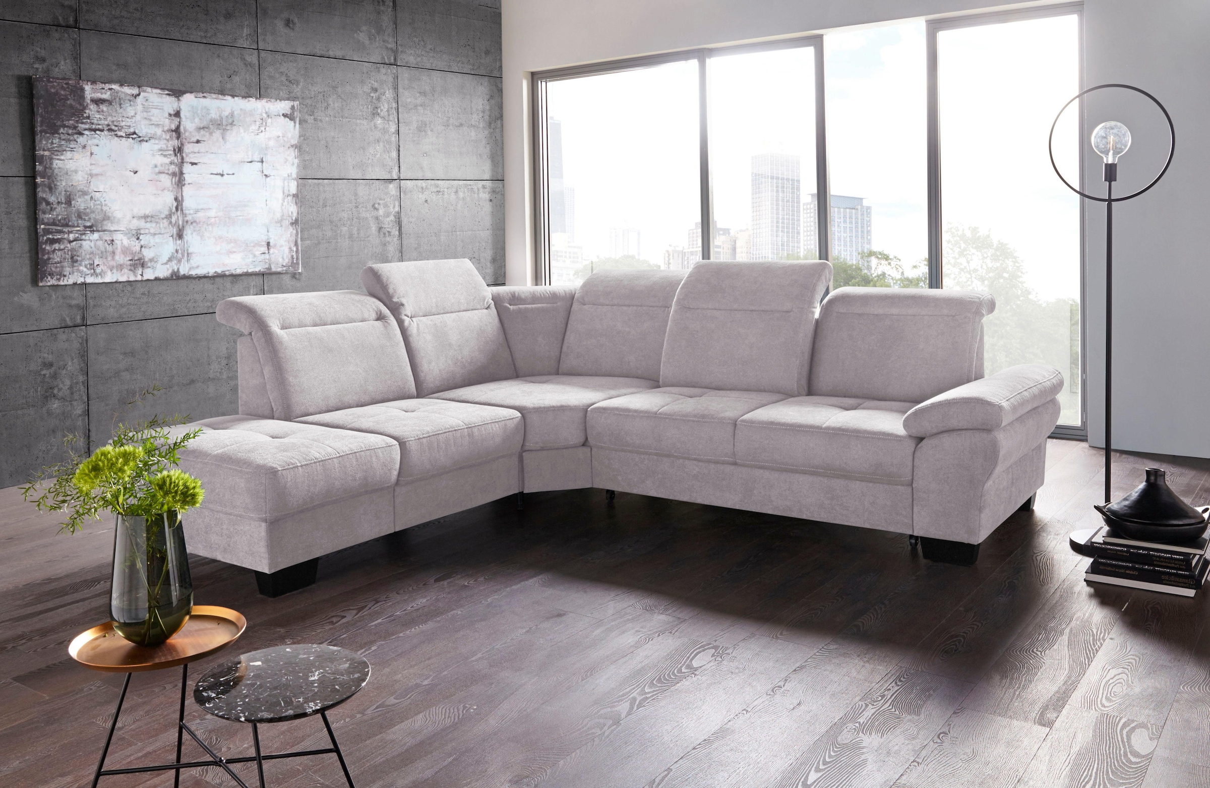 Places of Style Ecksofa »Cornwall L-Form«, incl. Sitztiefenverstellung, mit Bettfunktion und Kopfteilverstellung