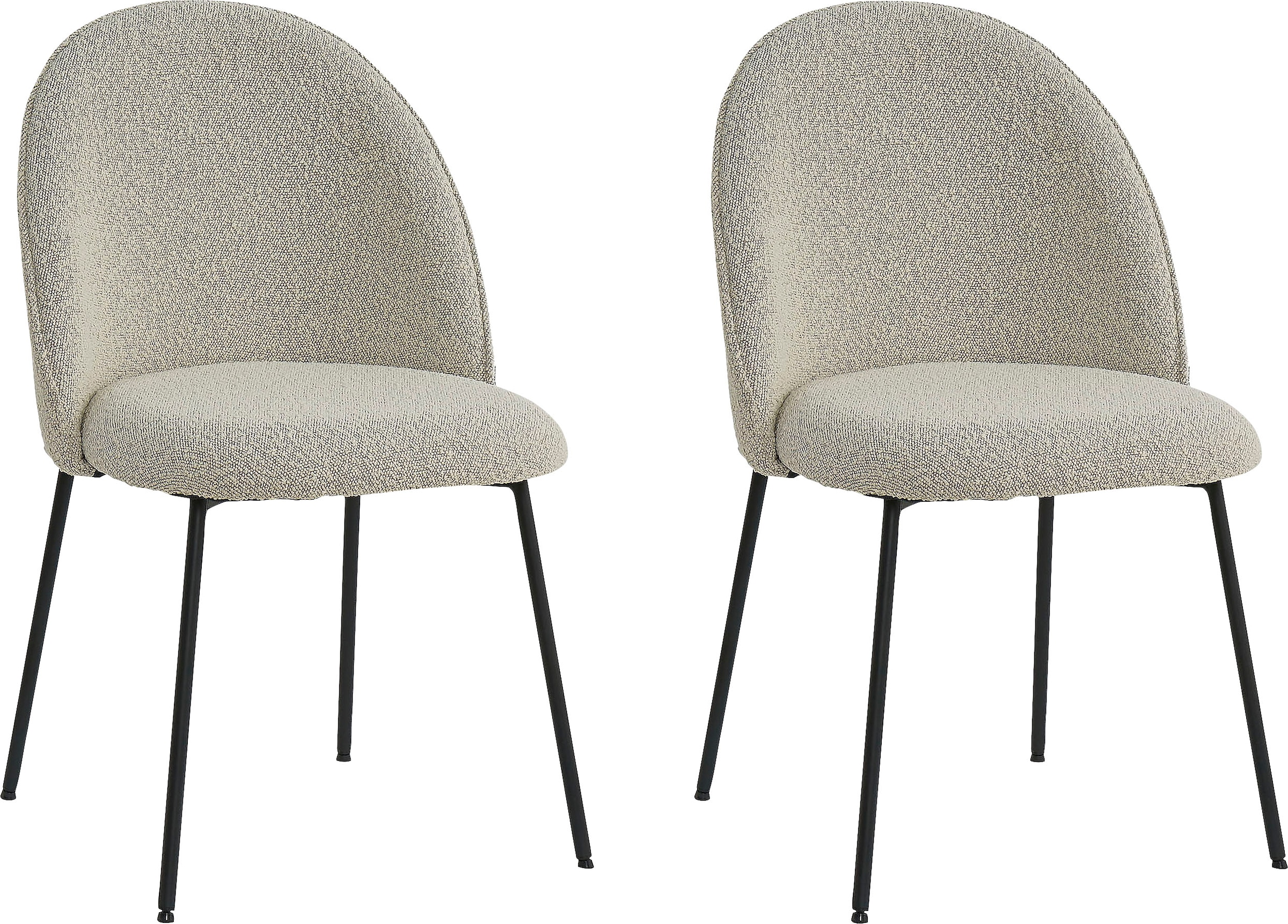 Polsterstuhl SIT "Set 2 St. – Gepolsterte Esszimmerstühle mit abgerundeter Rückenlehne", grau (graubeige, schwarz, schwarz, graubeige), B:49,5cm H:84cm T:47,5cm, Metall, Polyester, Stühle, Polsterstuhl, mit abgerundeter Rückenlehne und Bouclestoff