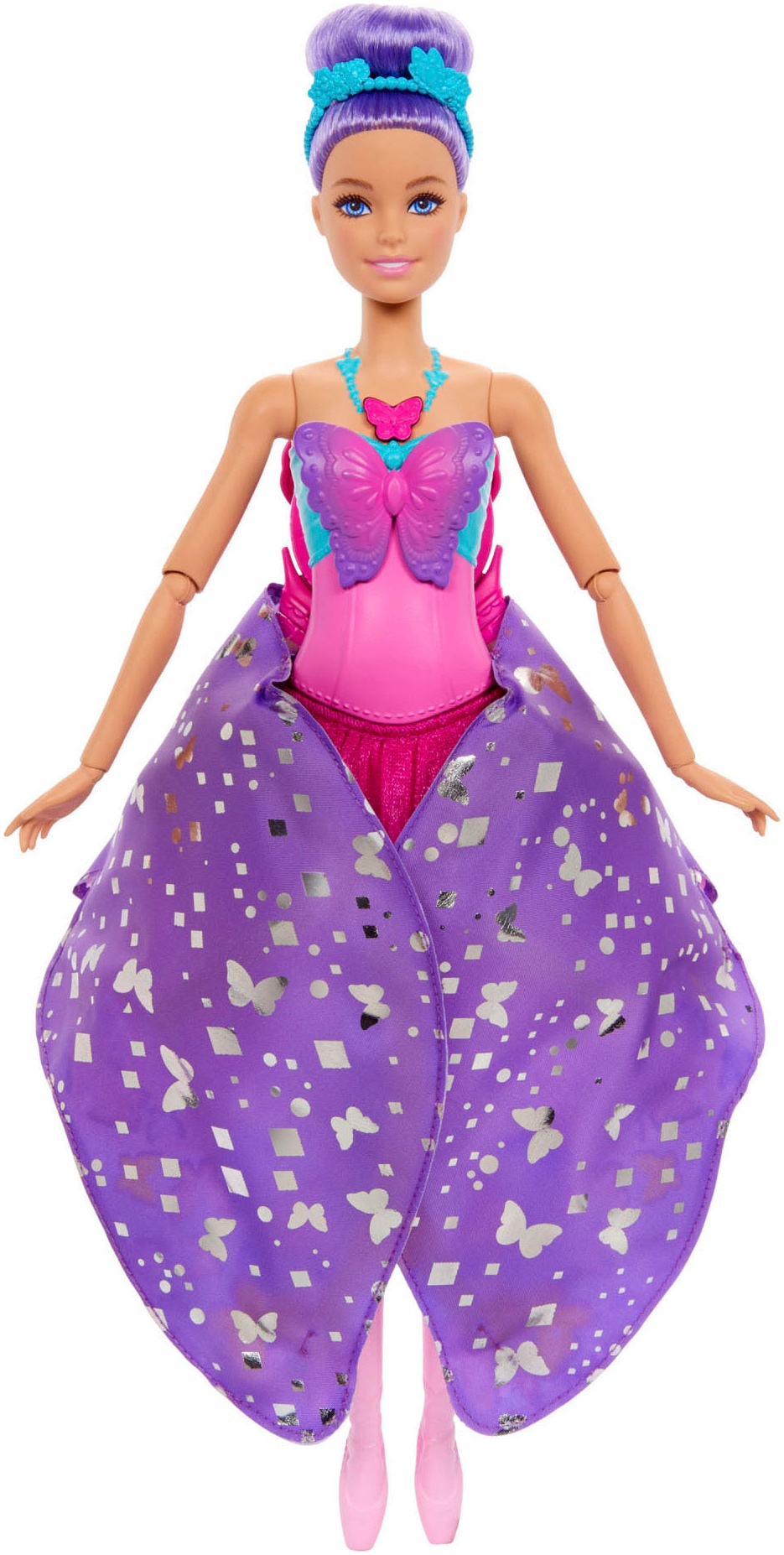 Barbie Anziehpuppe »Dance and Flutter Tanz, violette Haare«, mit 2-in-1-Verwandlung von der Tänzerin zum Schmetterling