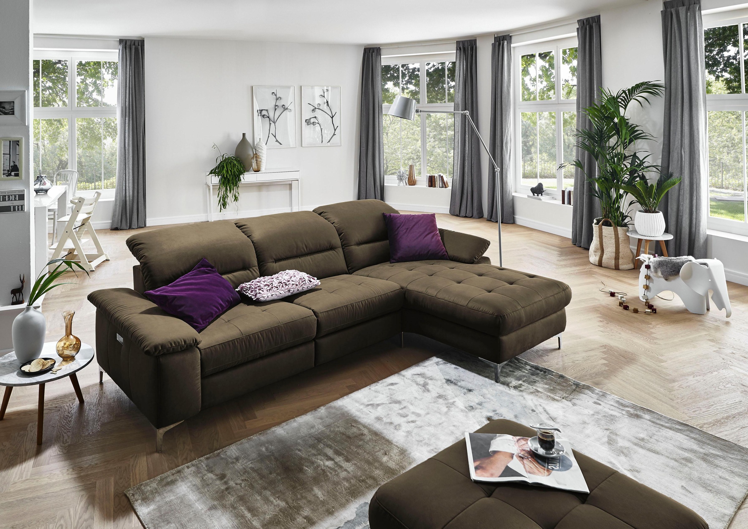 Places of Style Ecksofa »Basel L-Form«, mit vollmotorischer Relaxfunktion und motorischer Recamiere