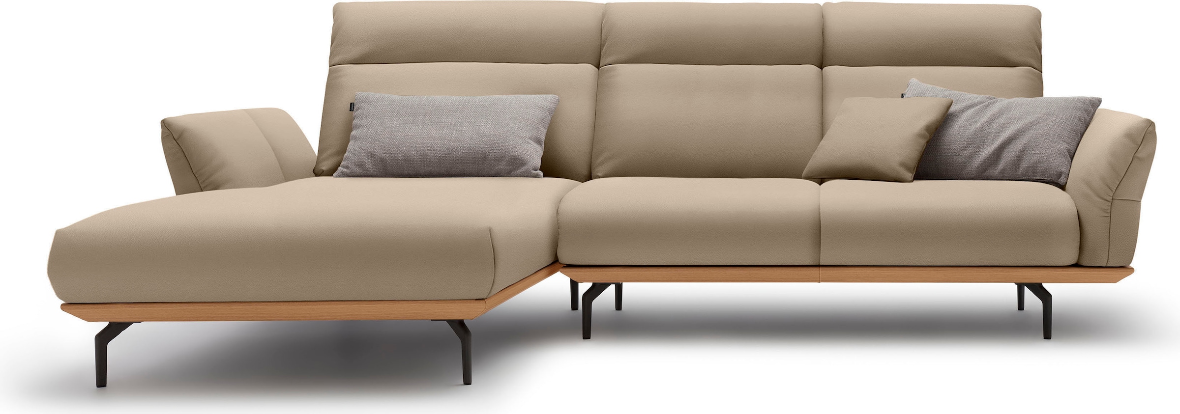 Creation BY ROLF BENZ Ecksofa "CR.460 Designsofa mit verstellbarer Rückenlehne, hochwertig & bequem" Sockel in Eiche, Alugussfüße in umbragrau, Breite 298 cm
