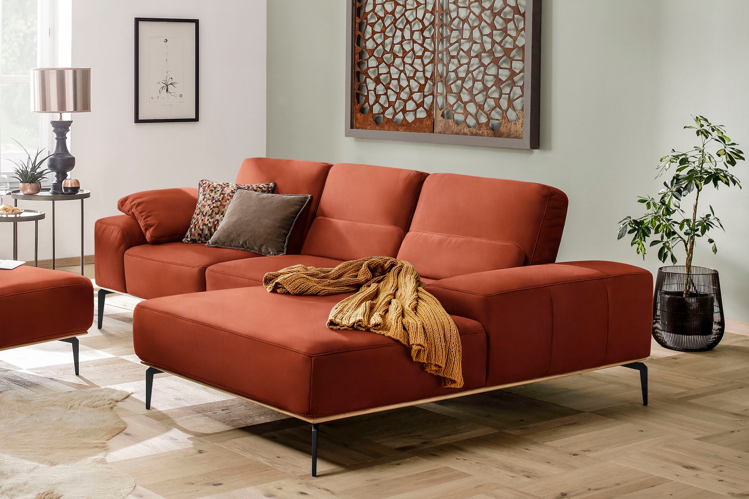 W.SCHILLIG Ecksofa "run, Designsofa mit tollem Sitzkomfort, bequem, L-Form" mit Holzsockel, Füße in Schwarz pulverbeschichtet, Breite 279 cm