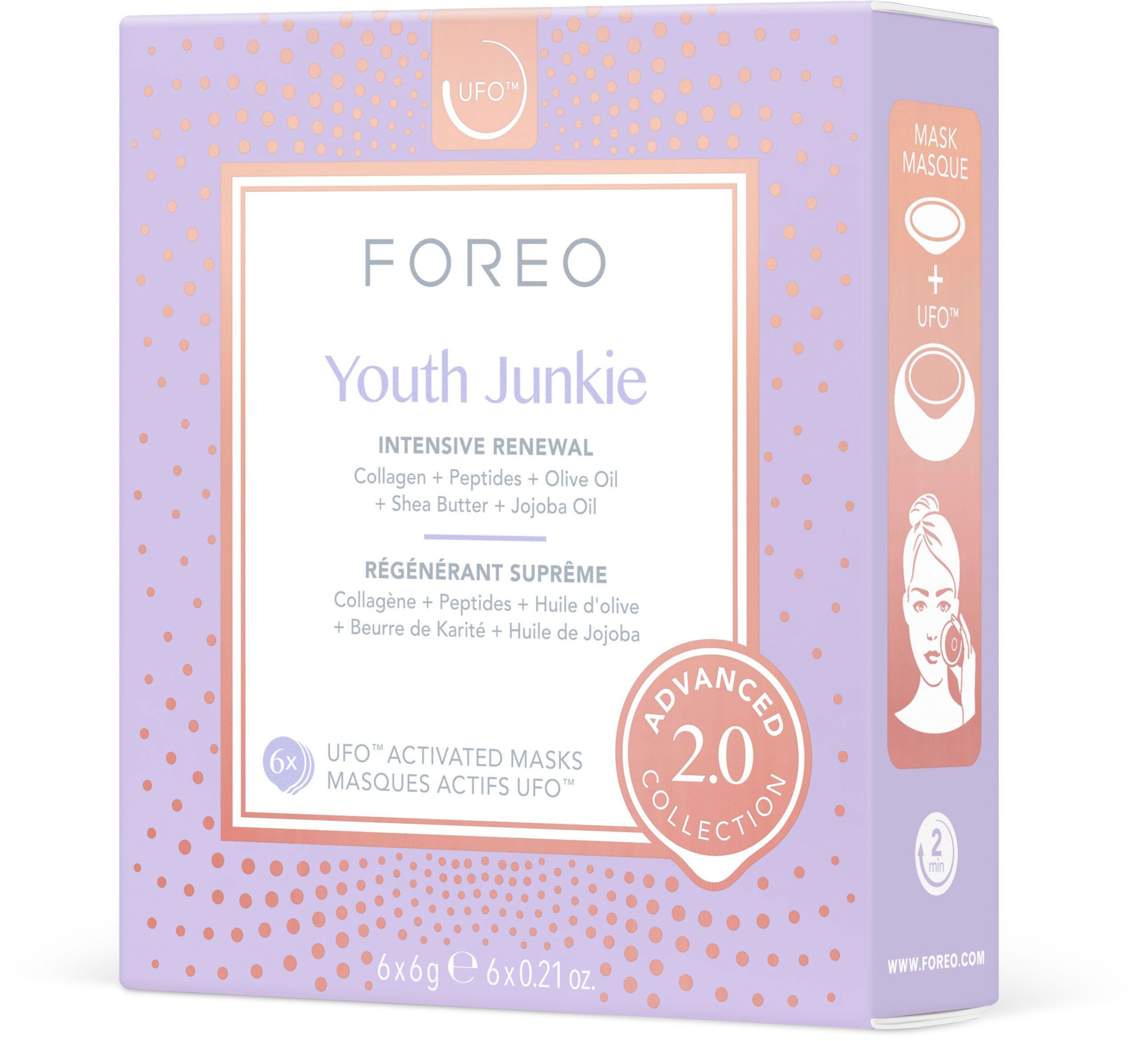 FOREO Gesichtsmaske »UFO™ Mask Youth Junkie 2.0«, (Packung, 6 tlg.), komptibel mit UFO™ & UFO™ mini