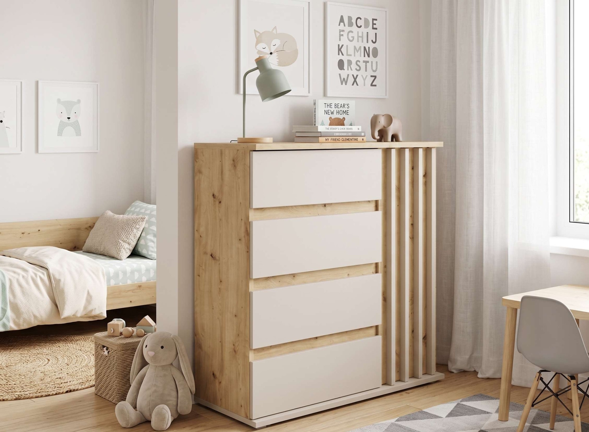 Home affaire Kommode »LANDUVA Sideboard mit viel Stauraum, Breite 80 cm« Schrank mit Schubladen und 1 Tür, Lamellen Design