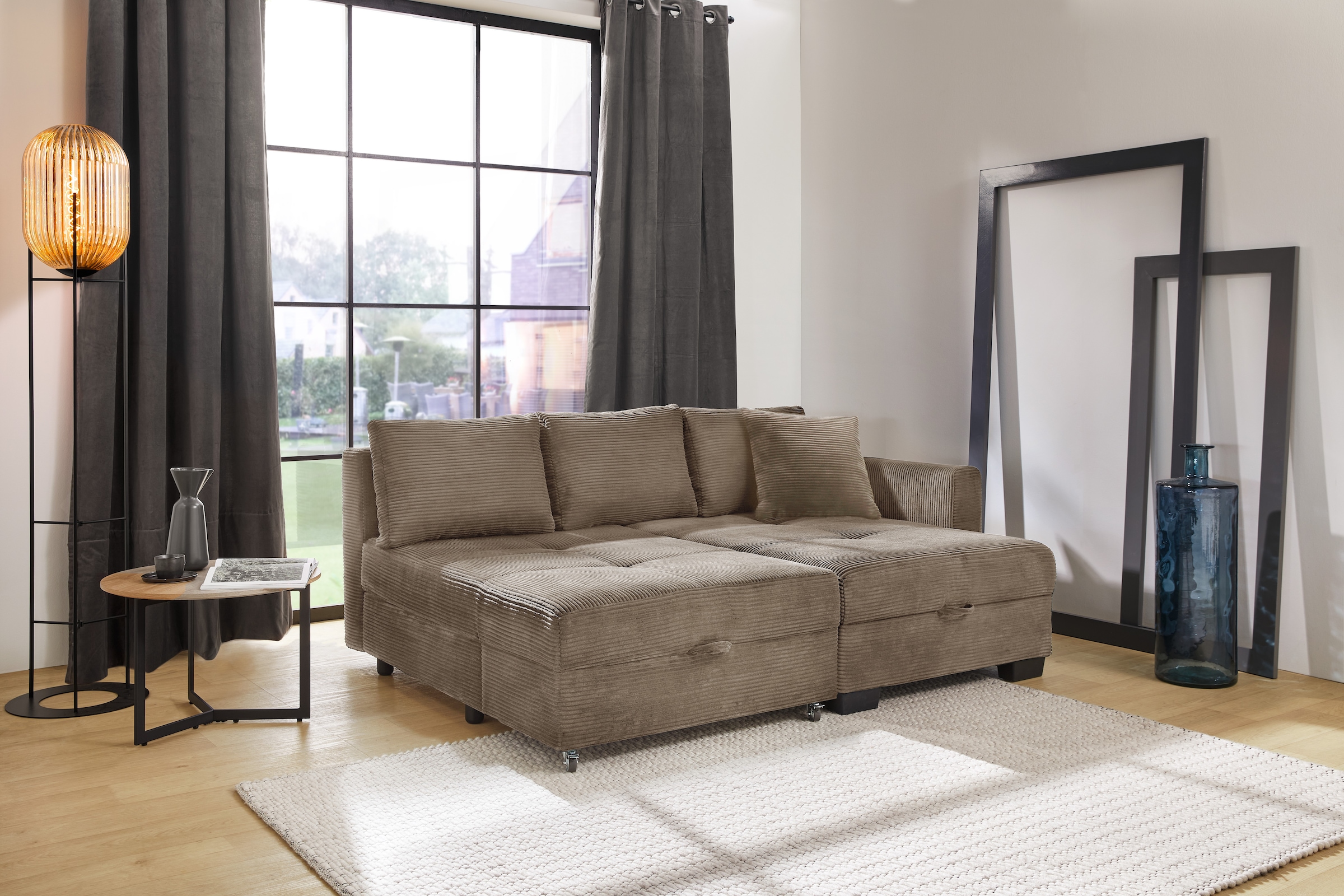 Jockenhöfer Gruppe Ecksofa »Fantasy, Dreh-Schwenk-Ottomane«, inklusive Relax- und Schlaffunktion, Ottomane links/ rechts montierbar
