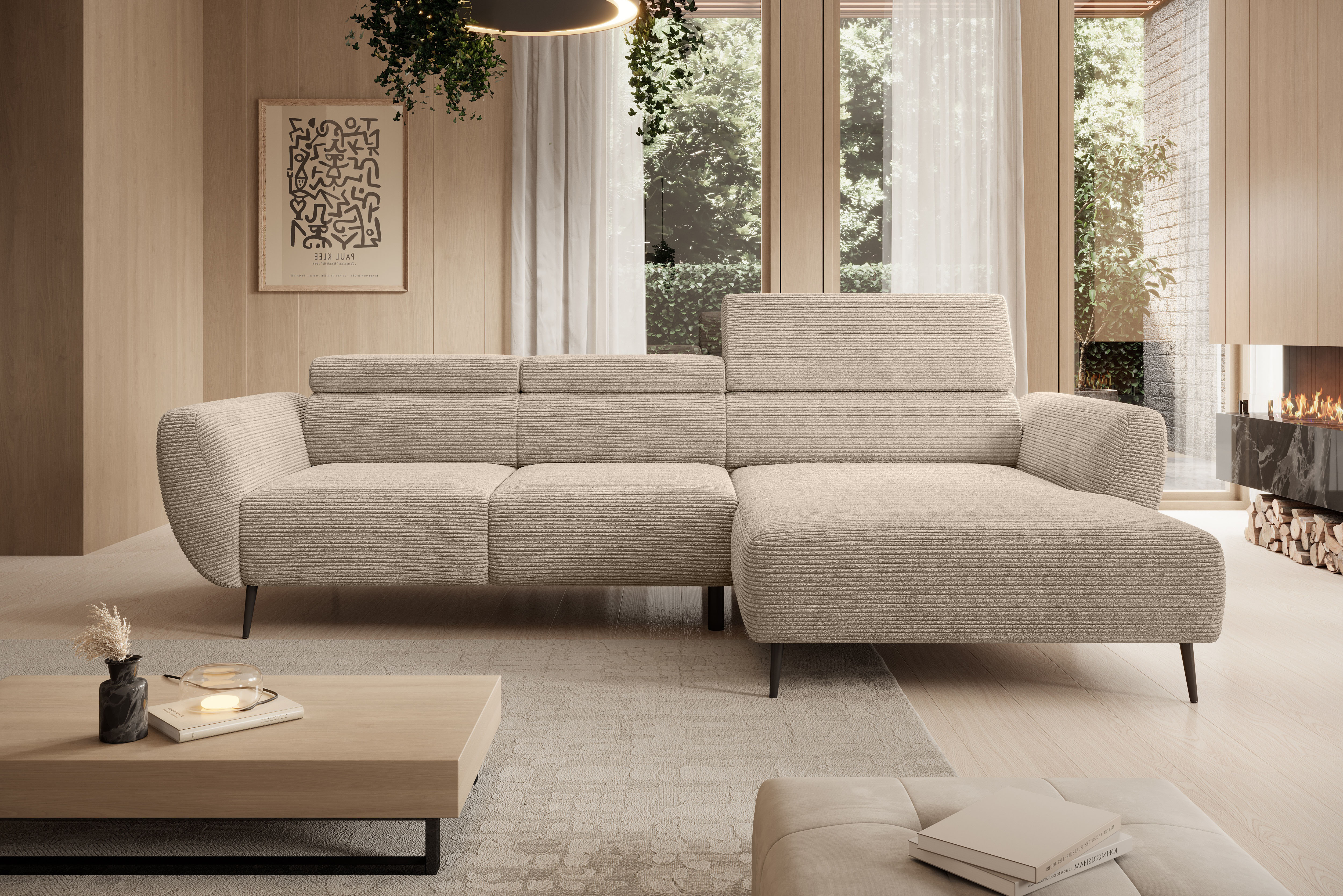 WERK2 Ecksofa "Alisson 277 x 174 cm modern und bequem" Cord, L-Form, XXL, elektrische Sitztiefenverstellung, Schlaffunktion