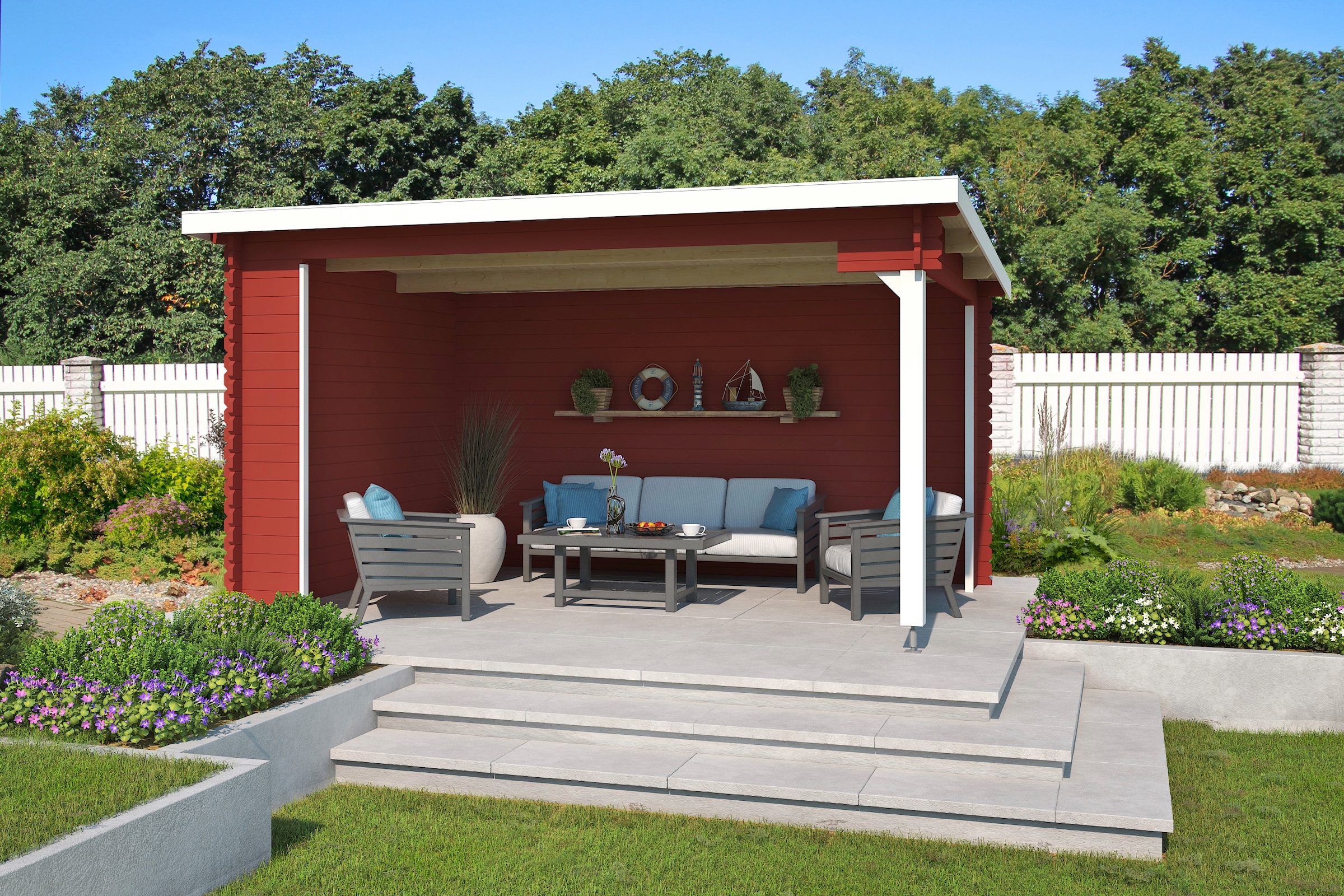 LASITA MAJA Gartenhaus »Unterstand Columbus«, Unterstand / Lounge 34mm, Fundamentmass 4250x3000, Schwedenrot