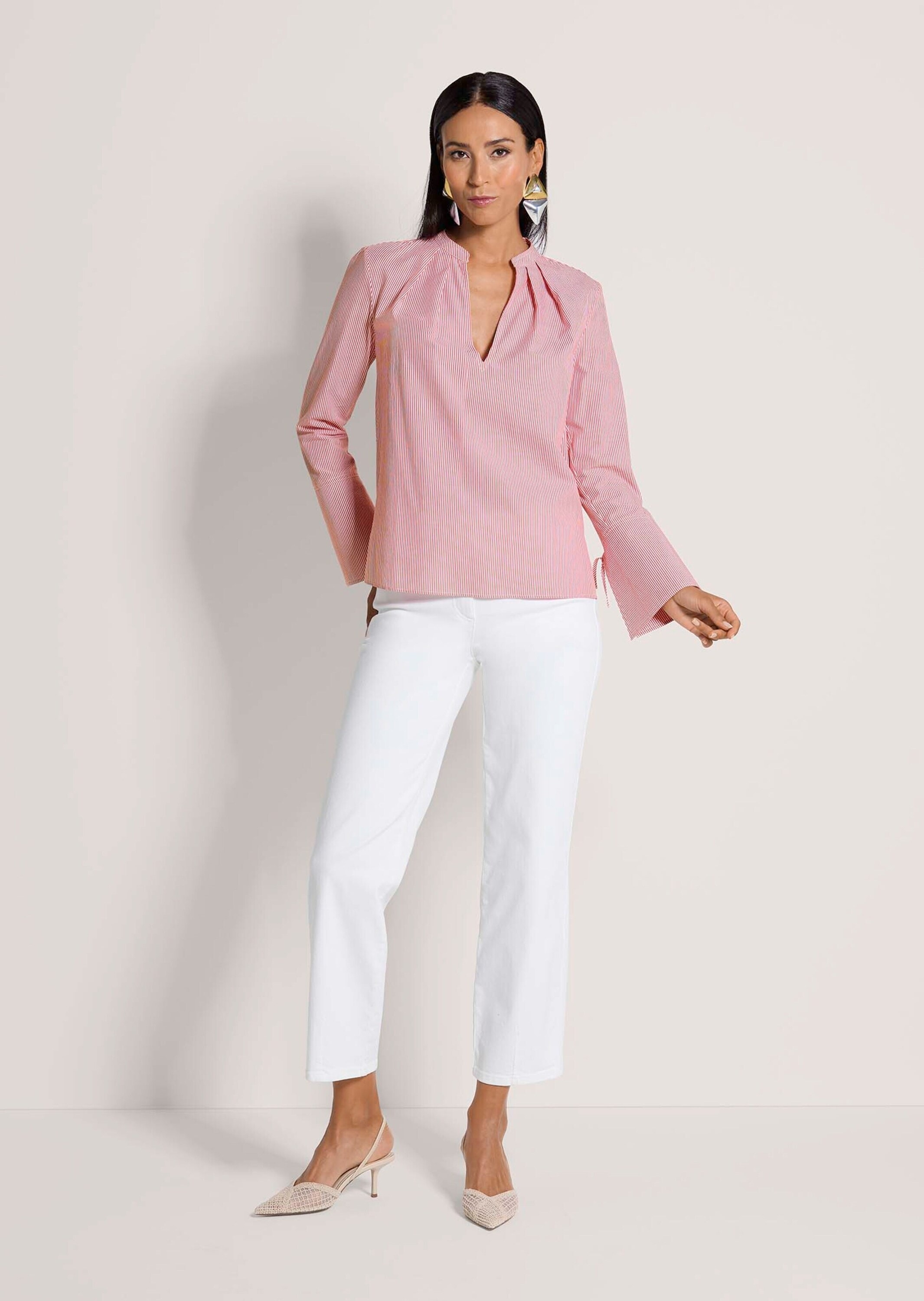 MADELEINE Langarmbluse »Streifenbluse Blusenshirt mit Streifendesign« Bluse mit Rundhalsblende mit V-Ausschnitt