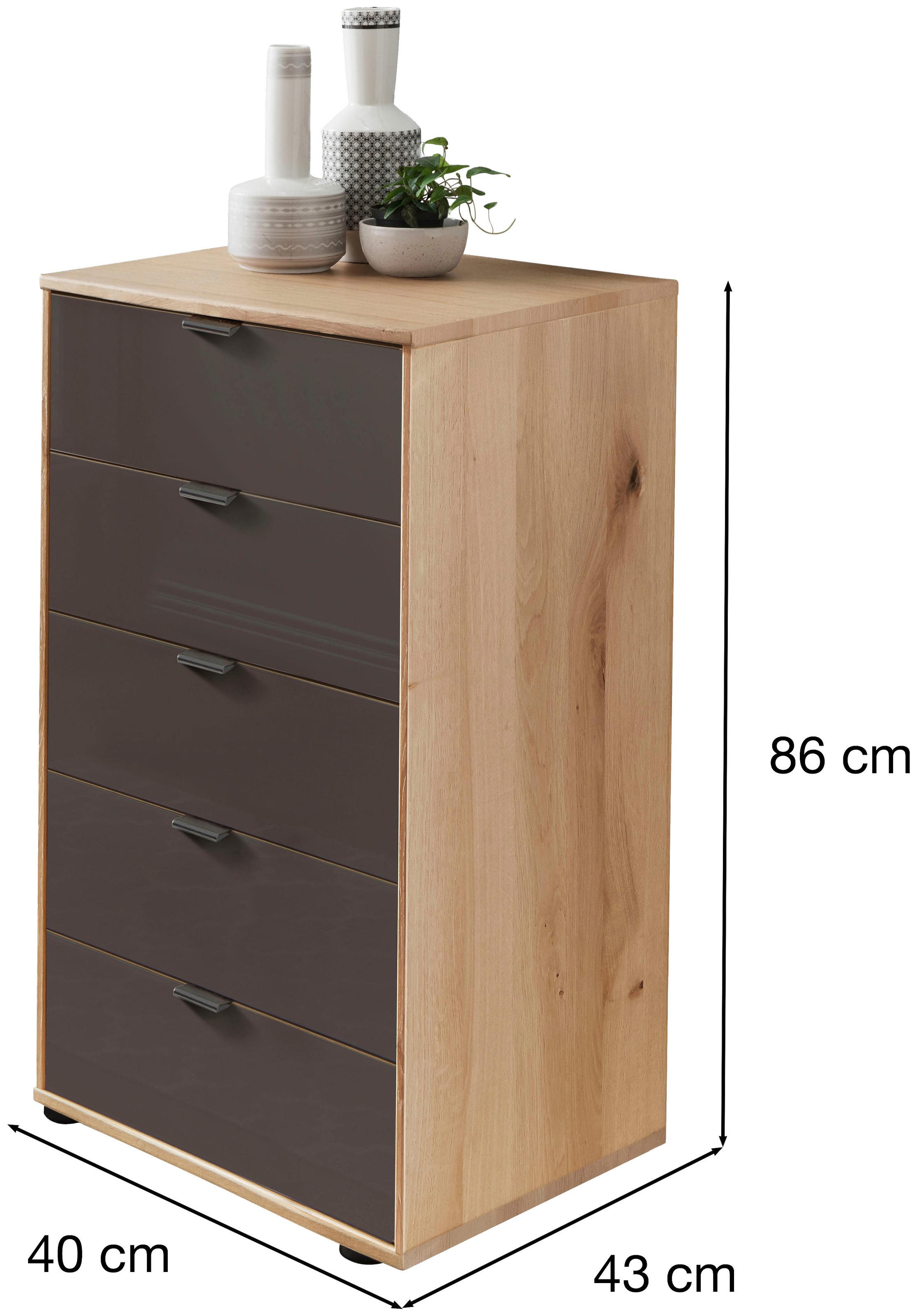 WIEMANN Schubkastenkommode »Cardiff Sideboard, Wäscheschrank, teilmassiv Bianco-Eiche, Schubladen«, (Glas- oder Massivholzfront, verschiedene Breiten, MADE IN GERMANY), Schubkästen inklusive Selbsteinzug und Dämpfung