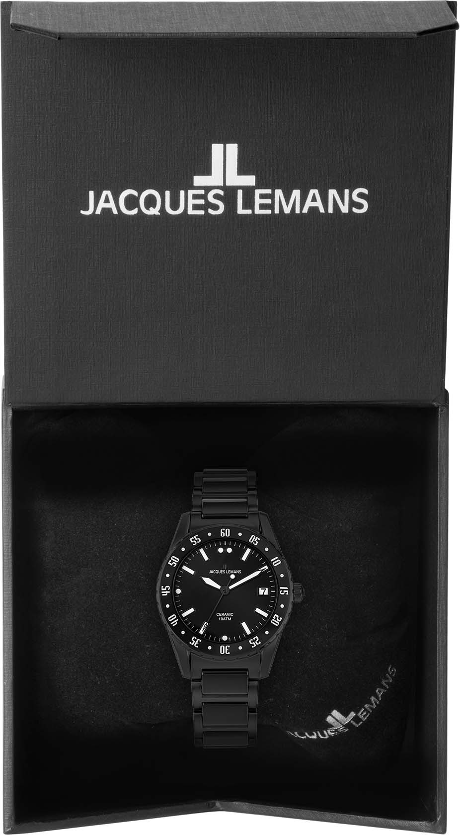 Jacques Lemans Keramikuhr »Liverpool, 42-12D«, Quarzuhr, Armbanduhr, Damenuhr, Datum, Edelstahlarmband,Keramik