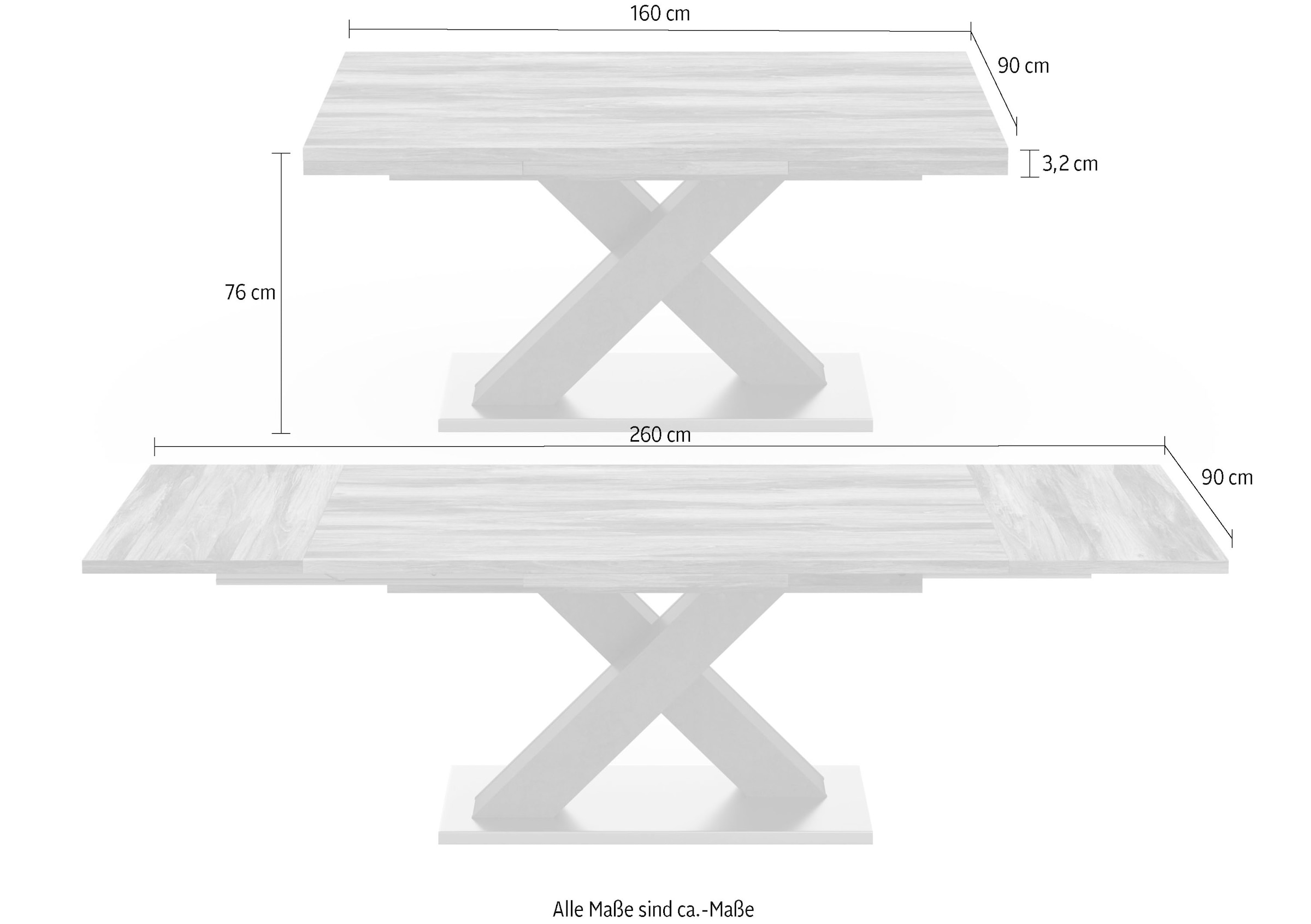 Mäusbacher Esstisch »Komfort Auszugsfunktion, X-Gestell cm BAUR C«, | Breite in graphit mit mit und 160-260 kaufen