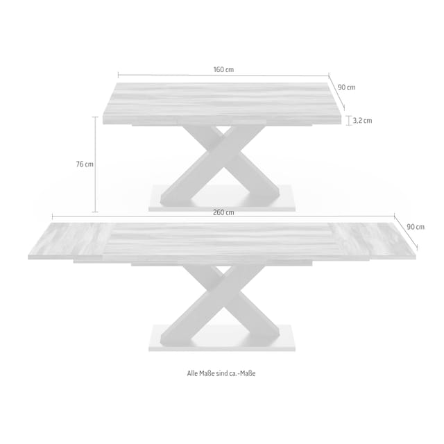 »Komfort und 160-260 mit kaufen BAUR X-Gestell in Breite Auszugsfunktion, mit Esstisch C«, cm | Mäusbacher graphit