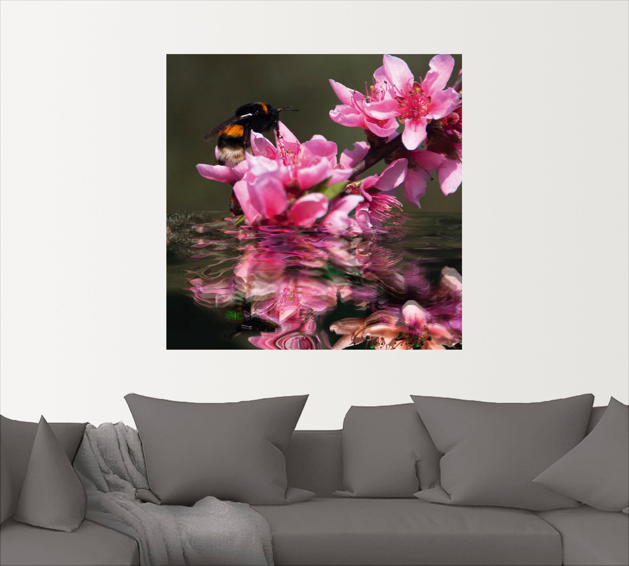 Artland Wandbild »Pfirsichblüte mit Hummel«, Blumen, (1 St.), als Alubild, Leinwandbild, Wandaufkleber oder Poster in versch. Größen