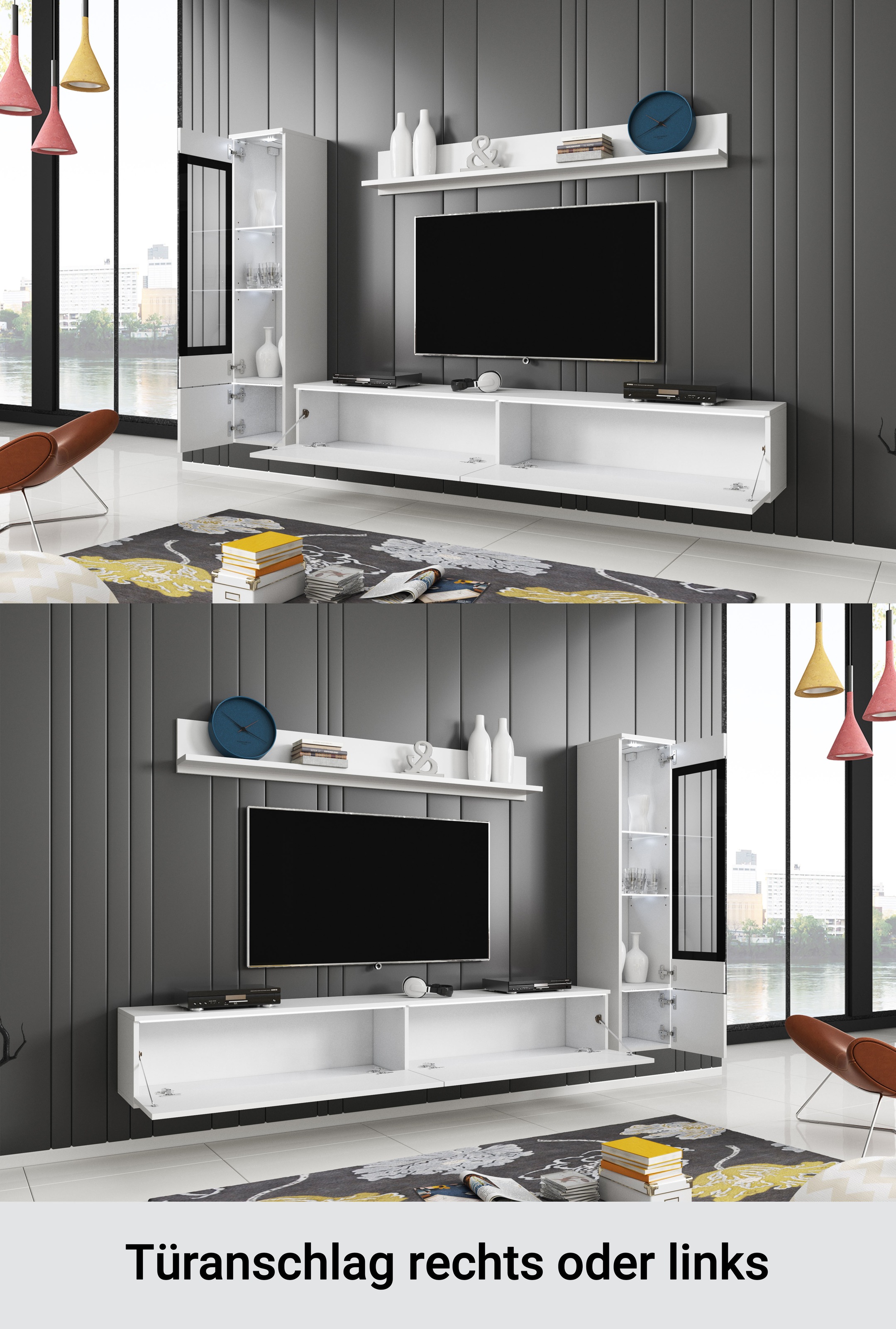 Thumbnail - Home affaire Wohnwand "VERA I, Vitrinen Türanschlag links/rechts wechselbar" Komplett-Set, 3 Stk. tlg.