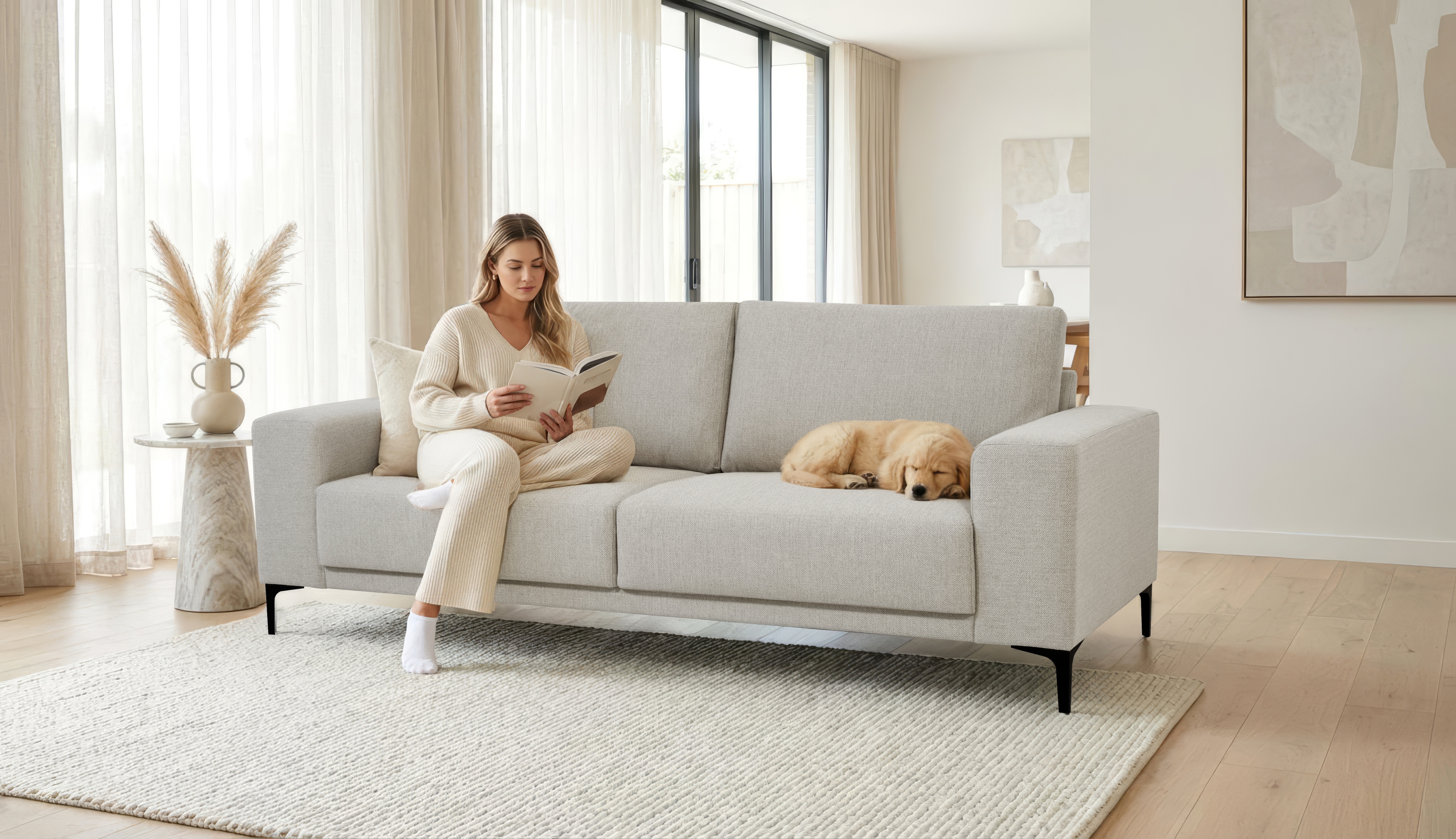 OTTO home 3-Sitzer "Xander" Breite 224 cm, Soft-Touch Chenille, schwarze Metallfüße