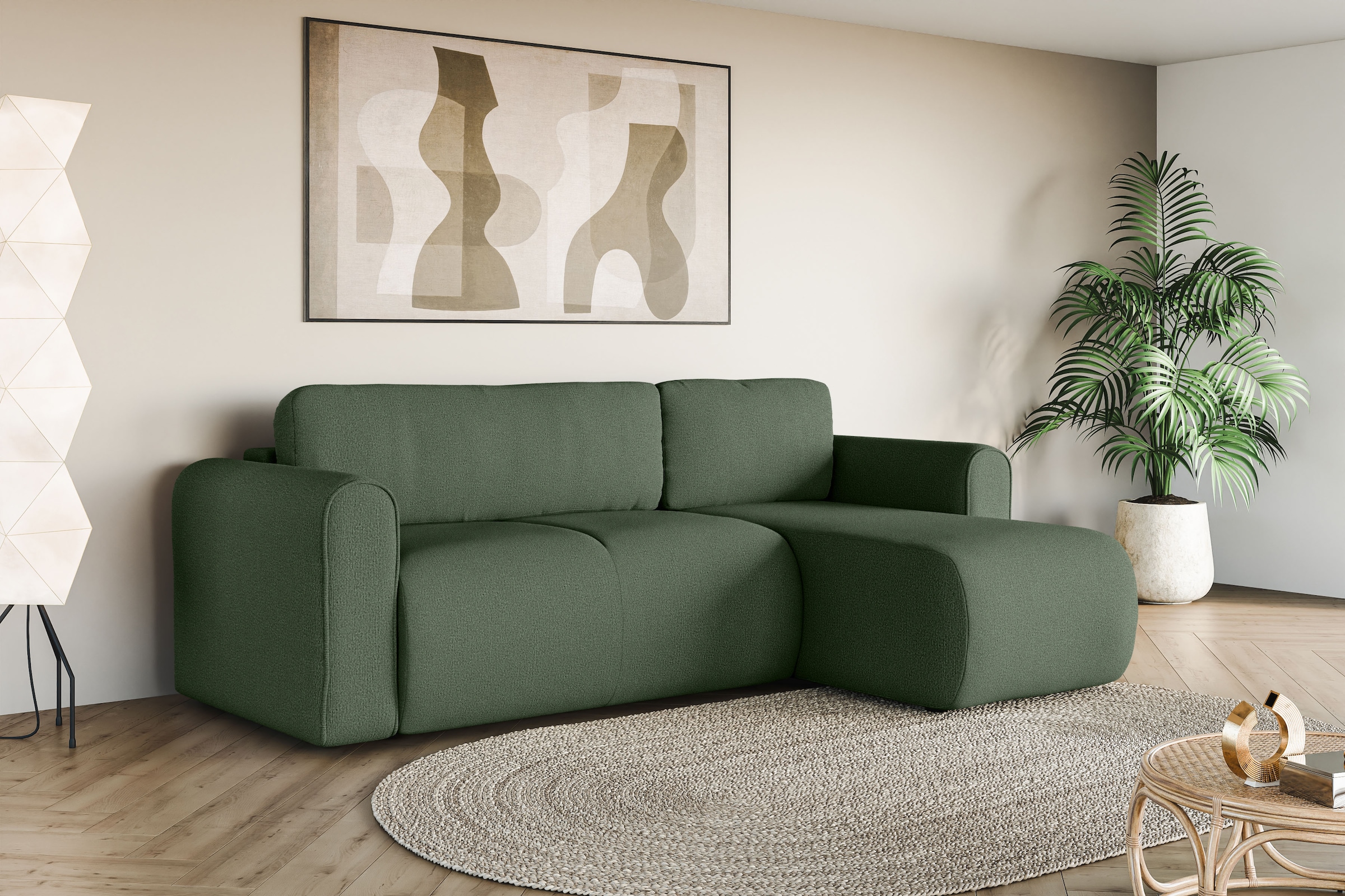 OTTO home Ecksofa »Zacharia wahlweise Schlafsofa mit Bettkasten, B/T/H 250/166/86 cm« L-Form mit Wellenunterfederung, Recamiere beidseitig montierbar