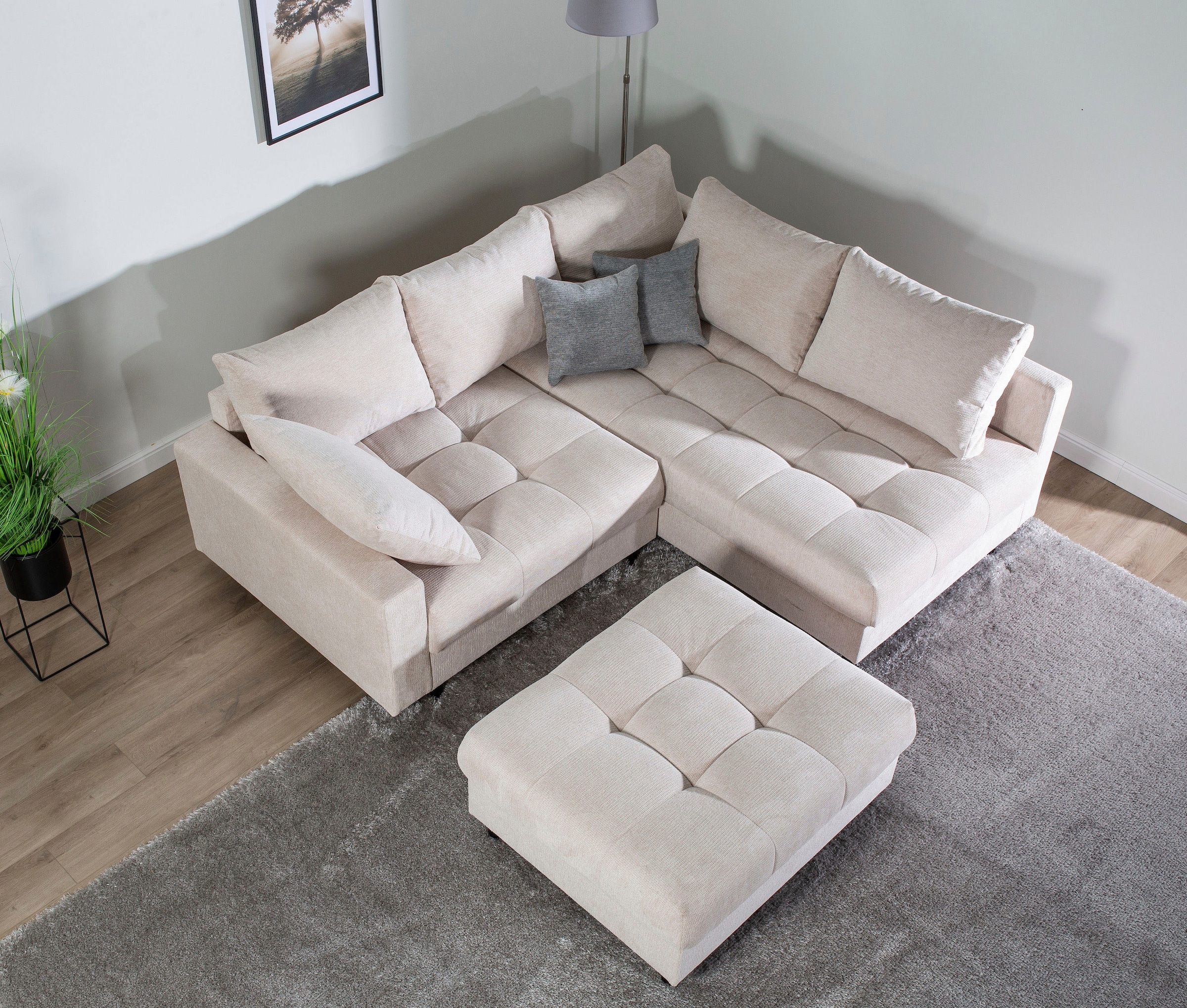 Home affaire Ecksofa »Toni L-Form, B: 215 cm«, mit Hocker & 2 Zierkissen, Federkern