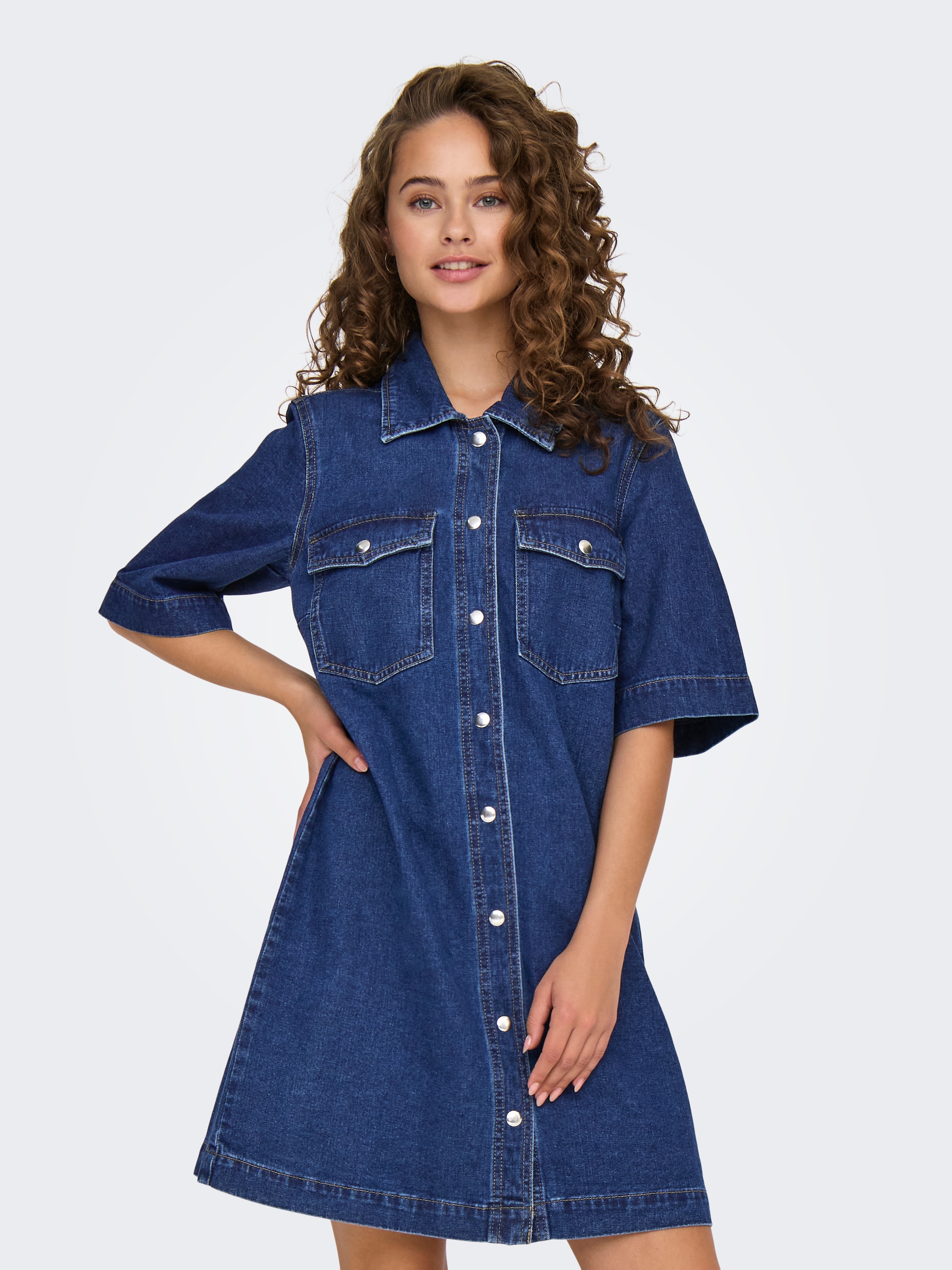 ONLY Jeanskleid "ONLBELLE S/S BUTTON DRESS DNM GUA NOOS" Brusttaschen günstig online kaufen