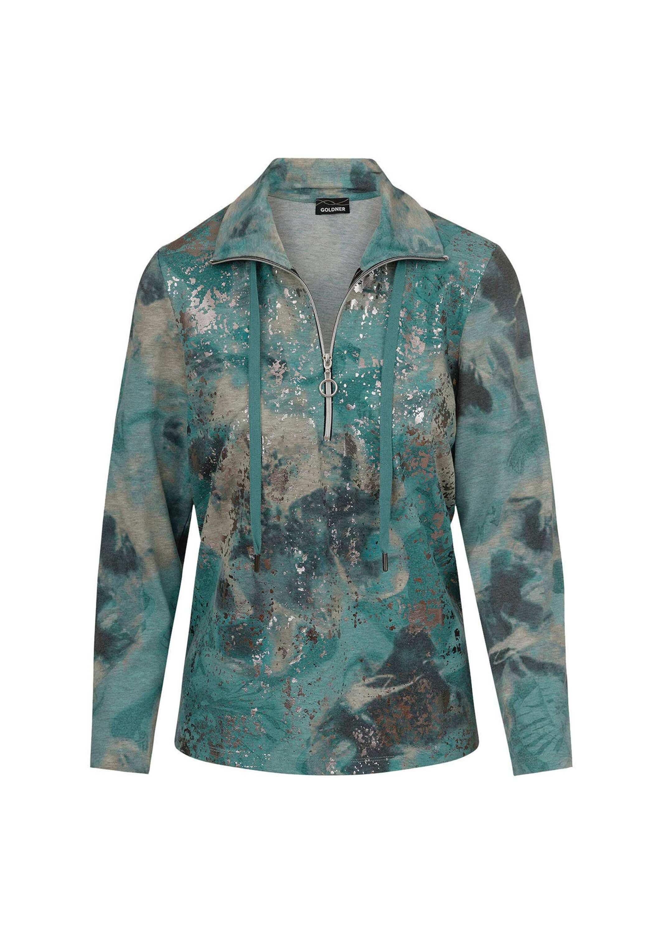 GOLDNER Sweatshirt "Troyer mit glänzendem Print", Tunnelzug mit Kordelstoppern am Stehkragen