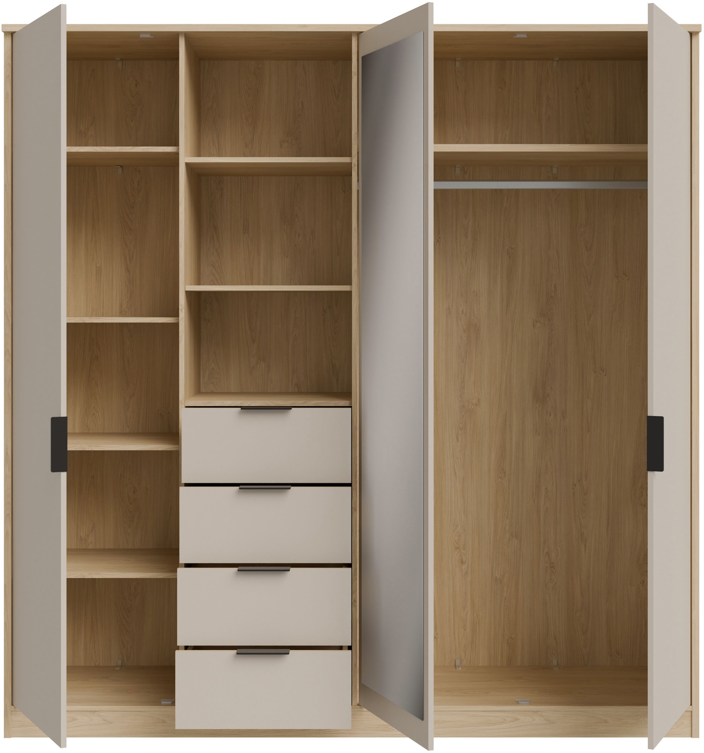 FORTE Kleiderschrank »Forte FORTASTA, 4 Schubladen, offene Ablage« B/H/T 207,5/212,7/52,7 cm, Spiegeltüre