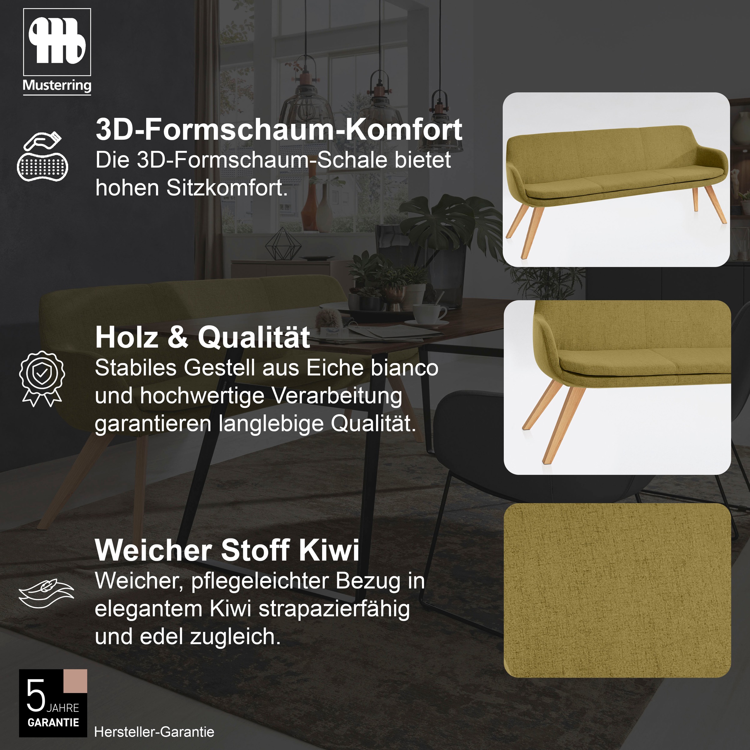 Thumbnail - Musterring Essbank "Tavia" Stativgestell aus Eiche bianco massiv, Breite 180, 200 oder 220 cm