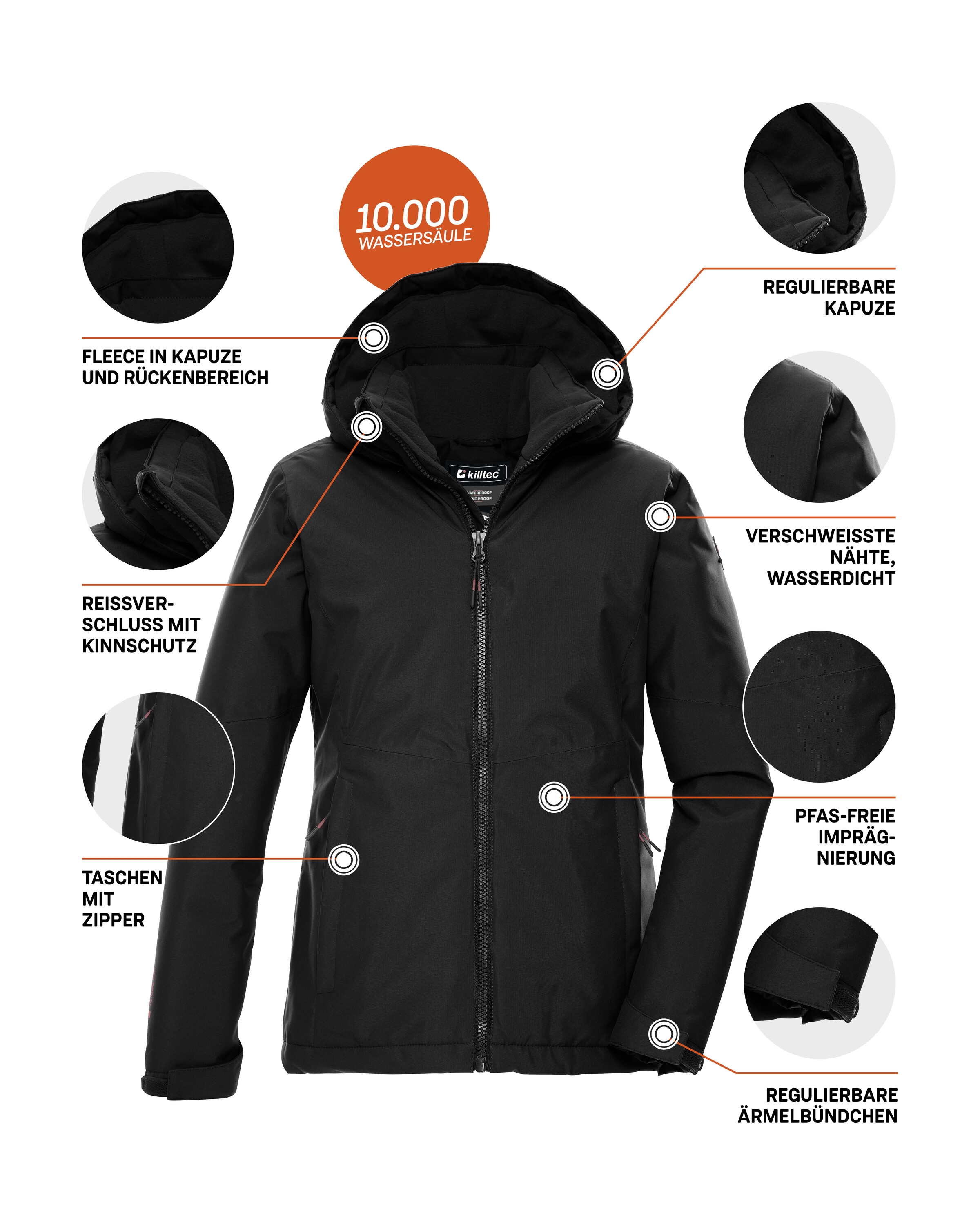 Killtec Funktionsjacke »KOW 217 GRLS JCKT«, Wind- und wasserdichte Kinderjacke mit Fleece und verstellbarer Kapuze