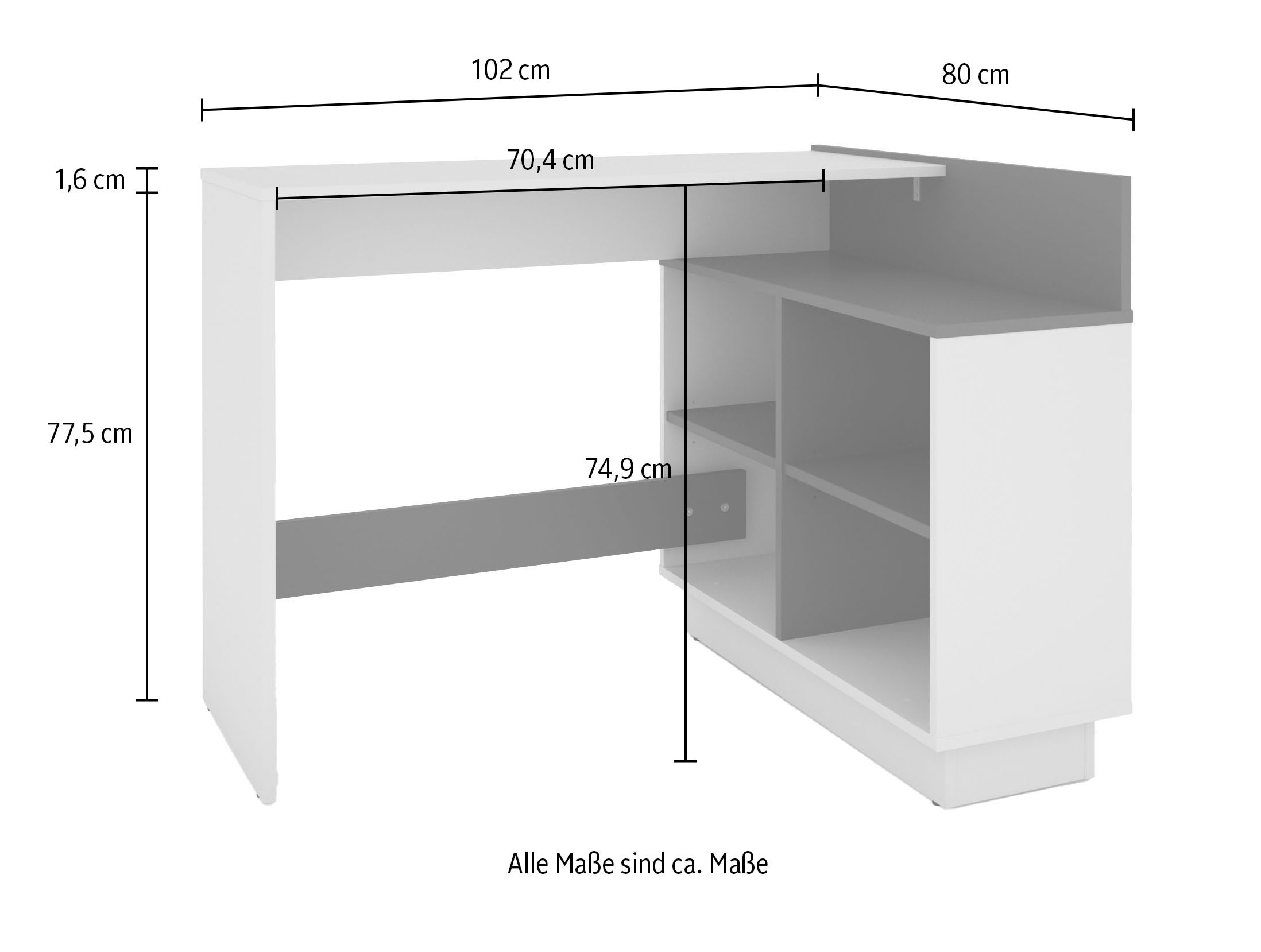 byLIVING Eckschreibtisch »Bern« platzsparender Schreibtisch, rechts und links montierbar, 102x80cm.