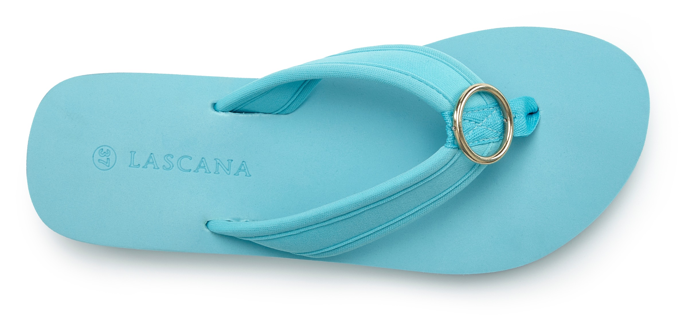 Badezehentrenner LASCANA "Sandale, Badeschuh, Pantolette, Badelatsche, Flip Flop", Damen, Gr. 44, türkis, Obermaterial: 100% Textilmaterial. Decksohle: 100% Synthetik. Futter: 100% Textilmaterial. Laufsohle: 100% Synthetik, unifarben, Schuhe Zehentrenner  3