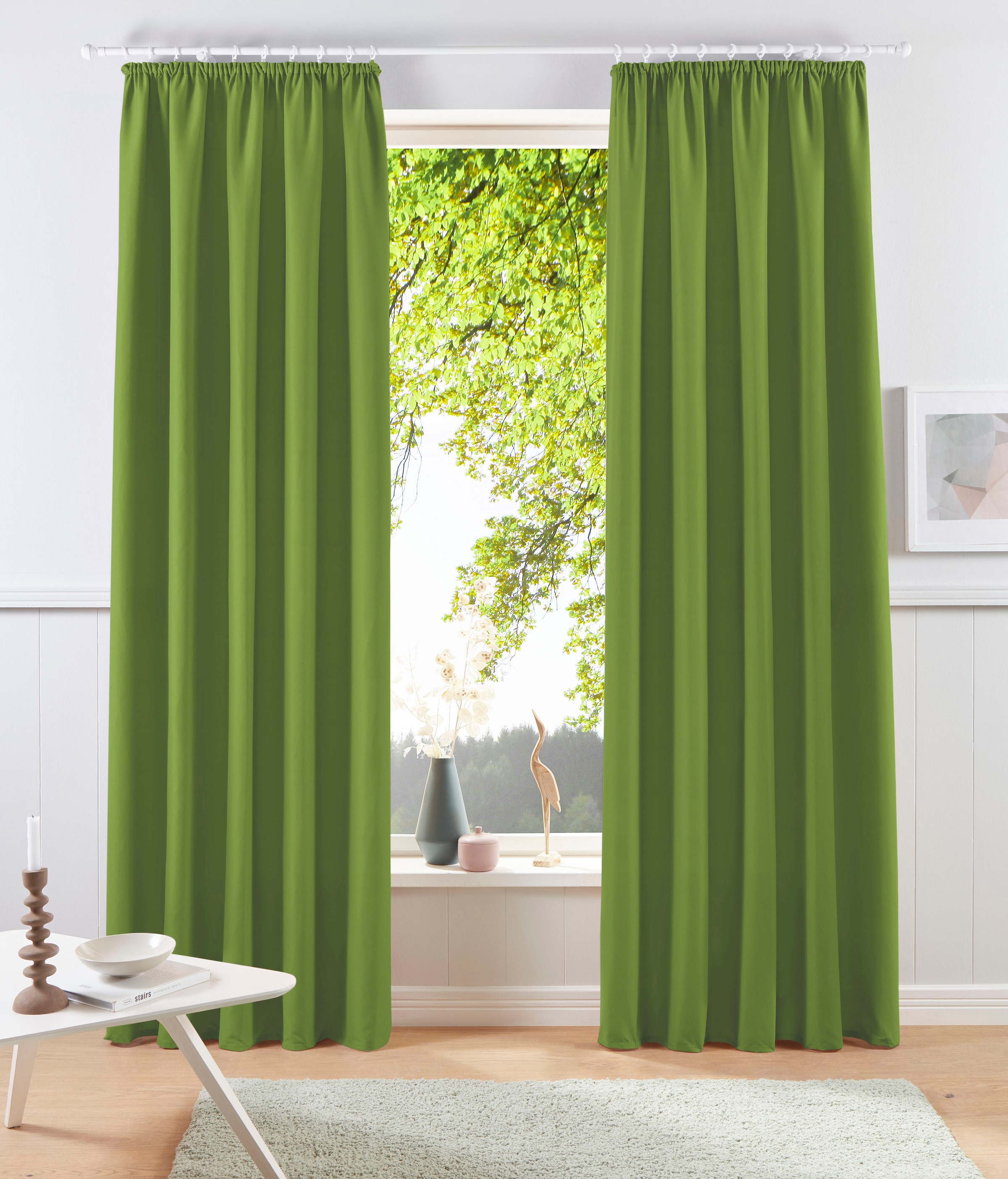 Vorhang OTTO HOME, B:140cm H:175cm, grün, Polyester, Recyceltes Material, Wohnzimmer, Gardinen, "Raja, Gardinen mit Kräuselband, Vorhänge